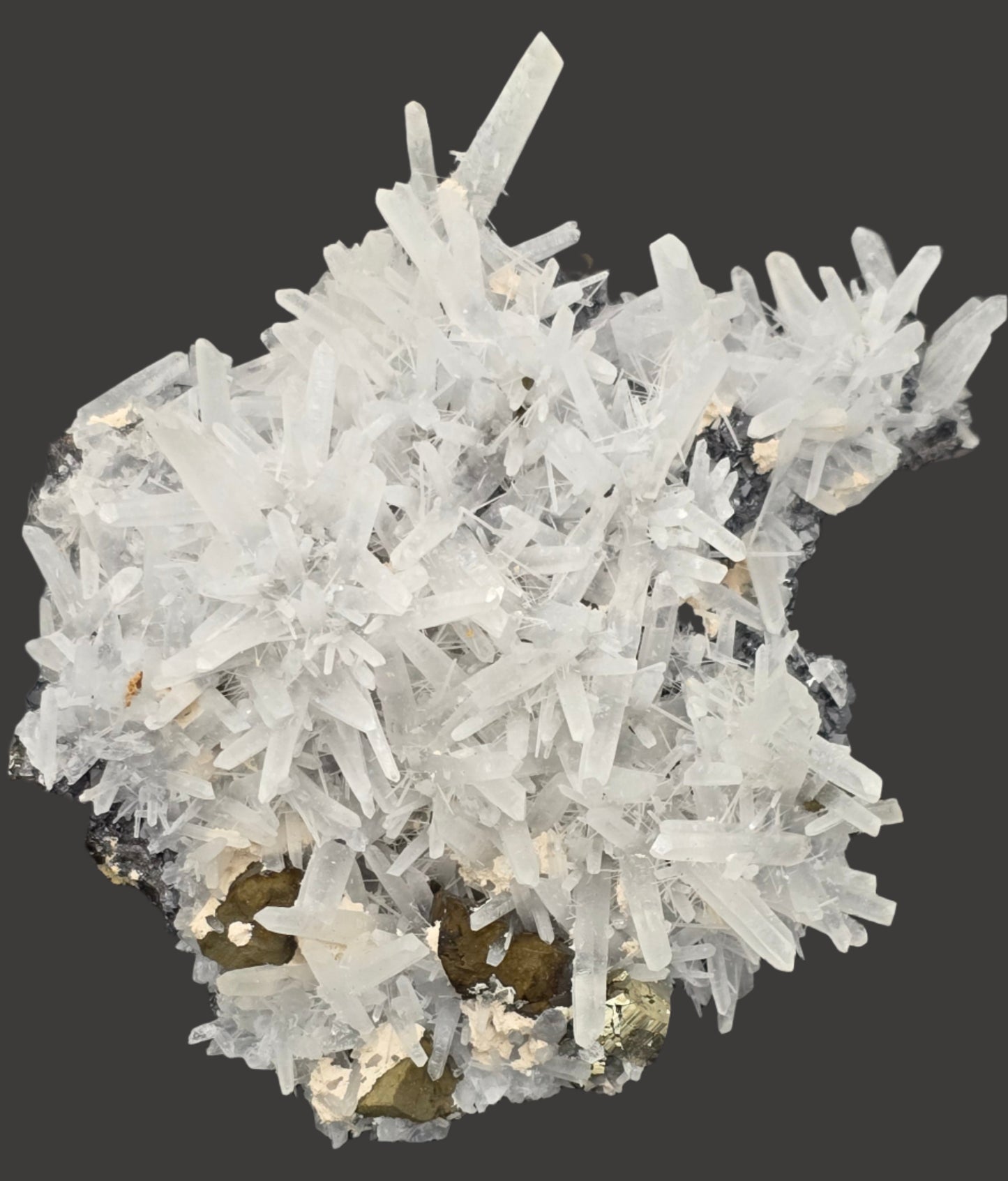 CHALCOPYRITE with QUARTZ and MANGANO CALCITE (small cabinet)