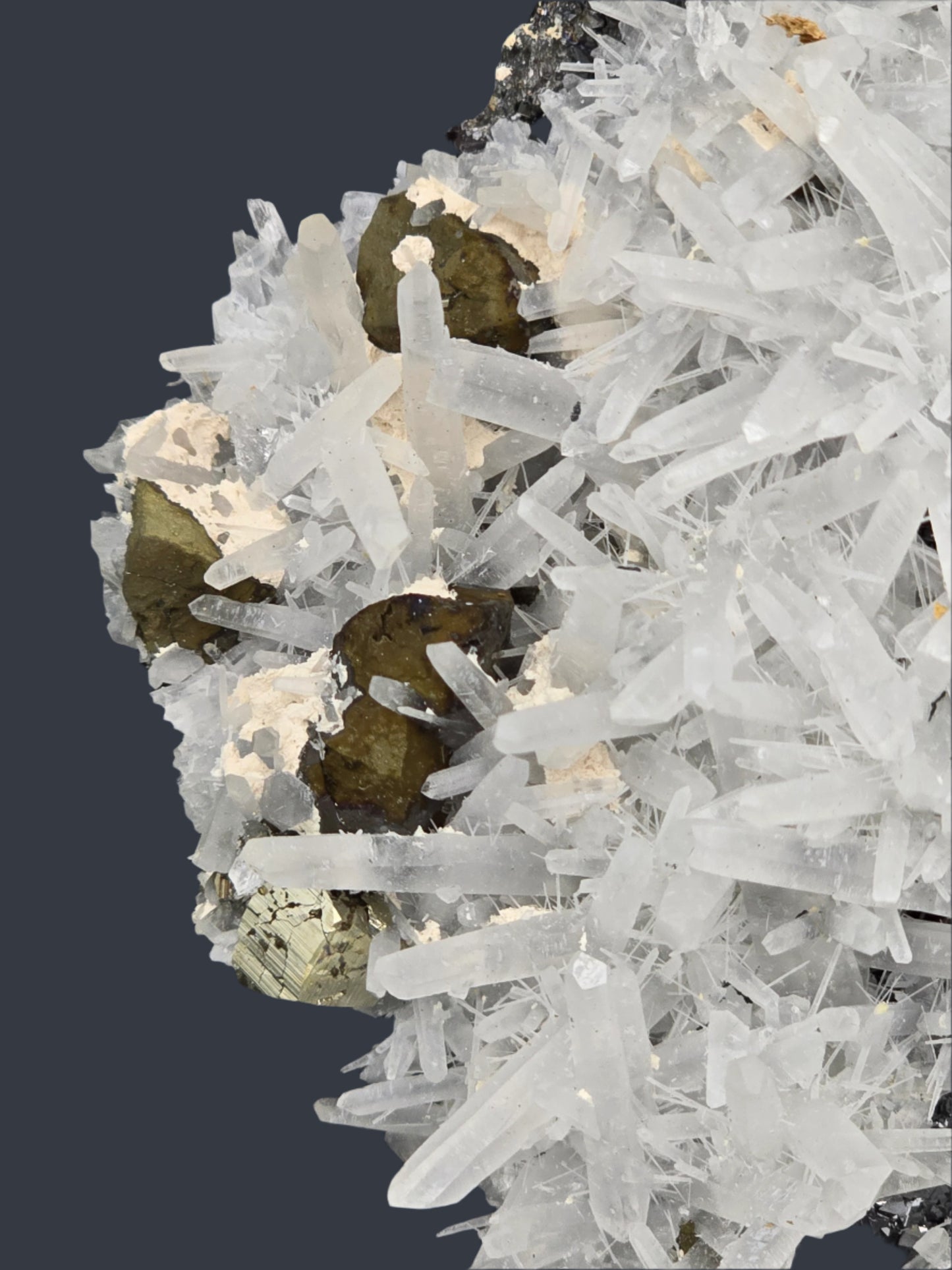 CHALCOPYRITE with QUARTZ and MANGANO CALCITE (small cabinet)