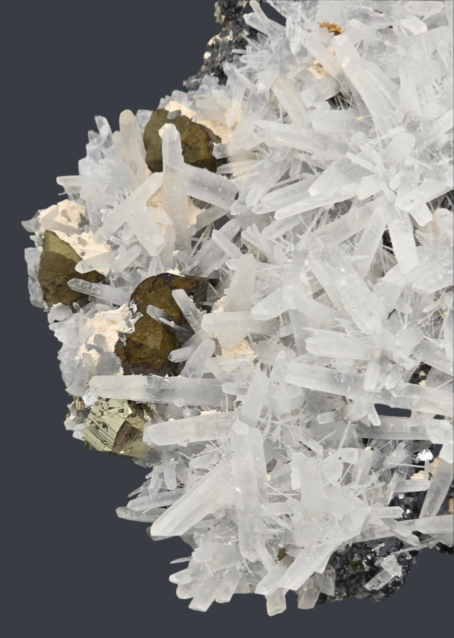 CHALCOPYRITE with QUARTZ and MANGANO CALCITE (small cabinet)