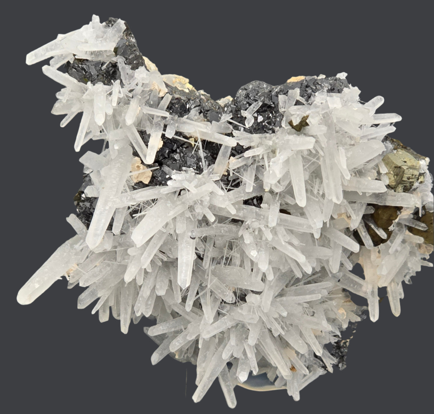 CHALCOPYRITE with QUARTZ and MANGANO CALCITE (small cabinet)