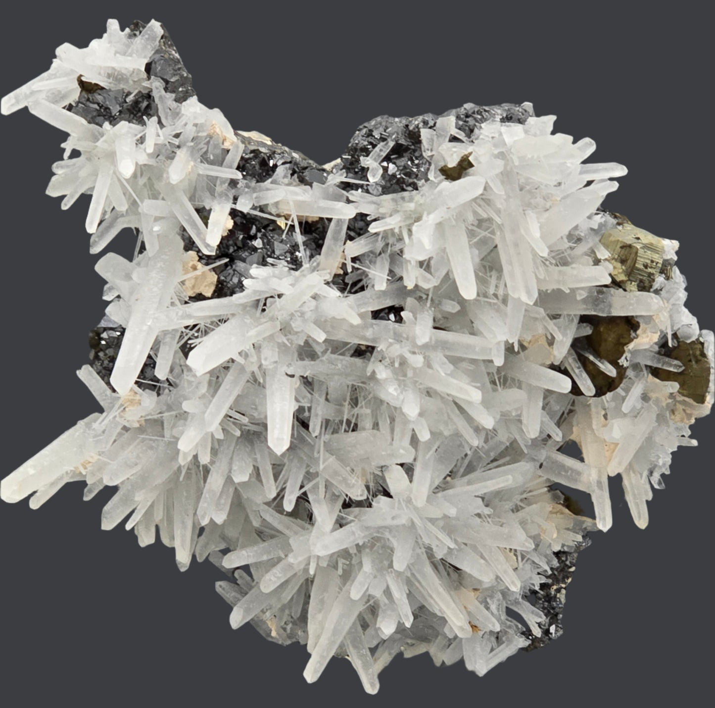 CHALCOPYRITE with QUARTZ and MANGANO CALCITE (small cabinet)