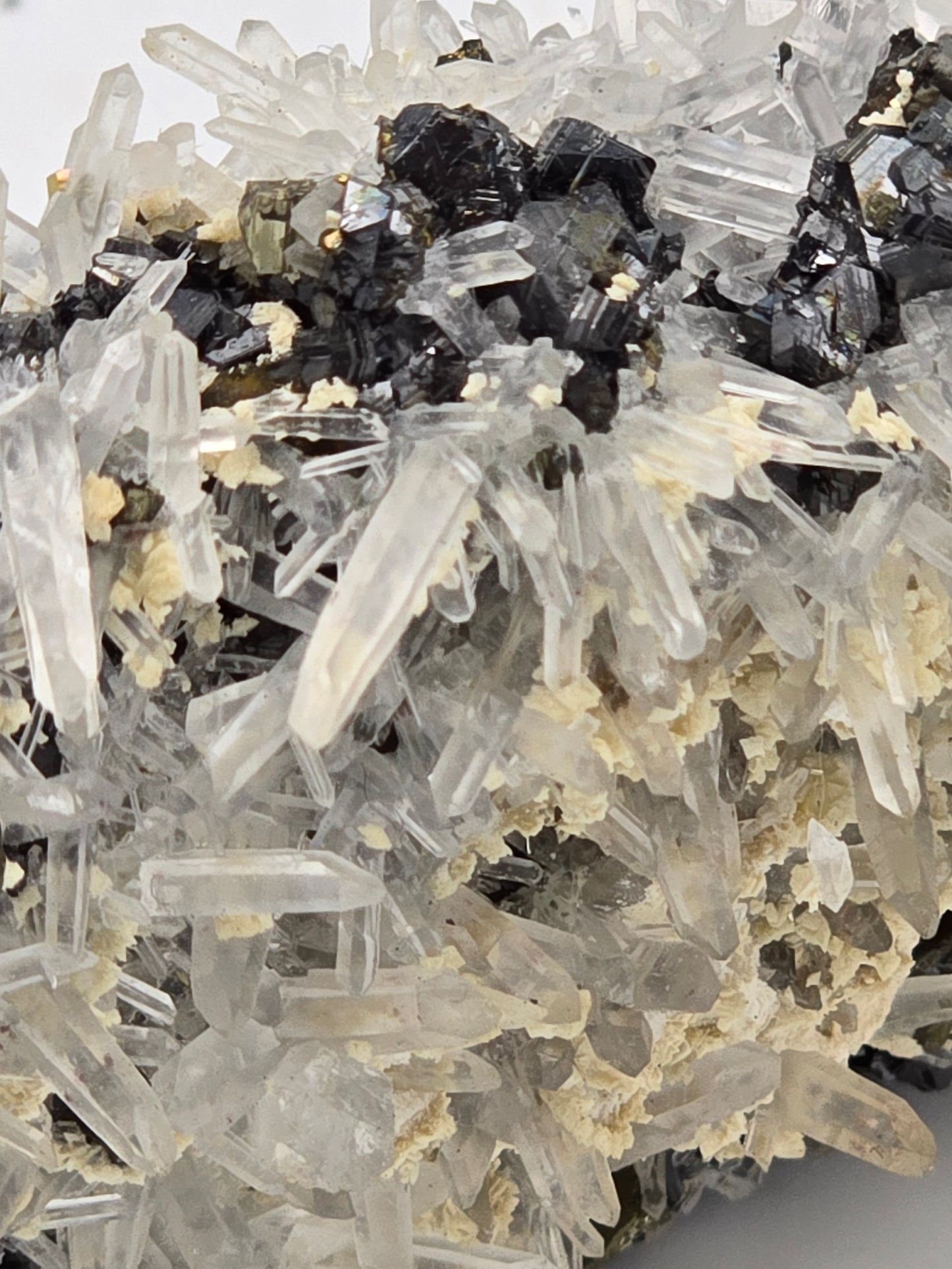 CHALCOPYRITE, PYRITE, MANGANO CALCITE, SPHALERITE with QUARTZ (small cabinet)