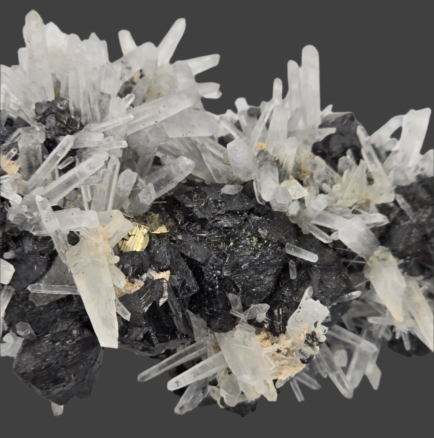 QUARTZ with SPHALERITE, CHALCOPYRITE, PYRITE and MANGANOCALCITE (cabinet)