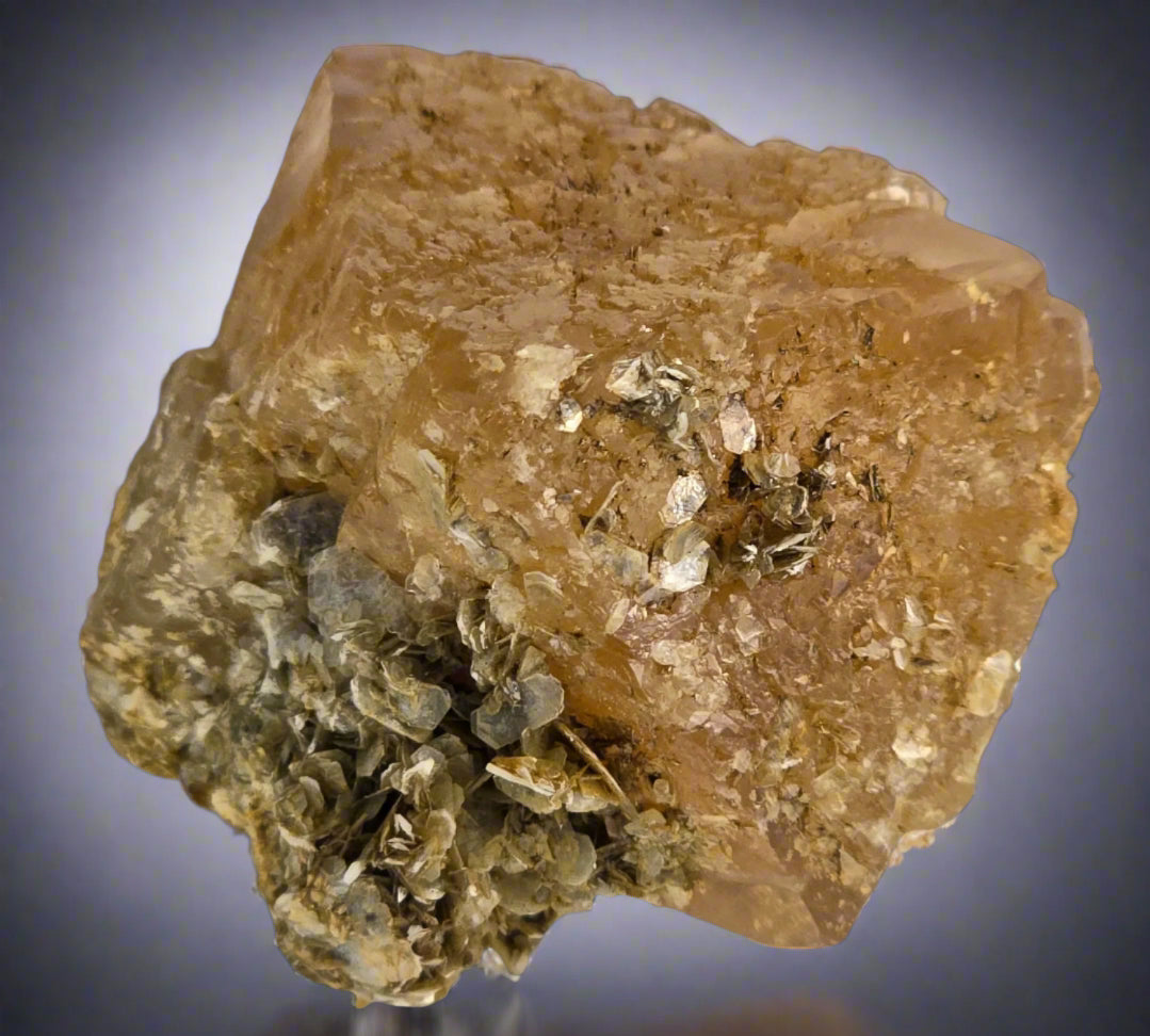 SCHEELITE (single crystal) with MUSCOVITE (small cabinet)