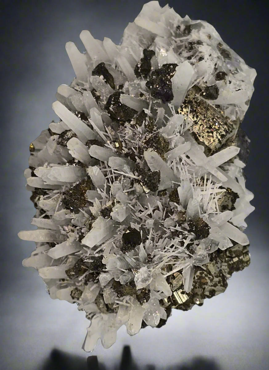 CHALCOPYRITE, PYRITE with NEEDLE QUARTZ SMALL CABINET