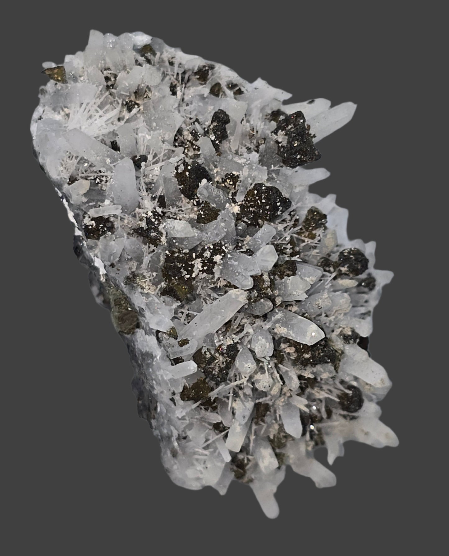 CHALCOPYRITE, PYRITE with NEEDLE QUARTZ SMALL CABINET