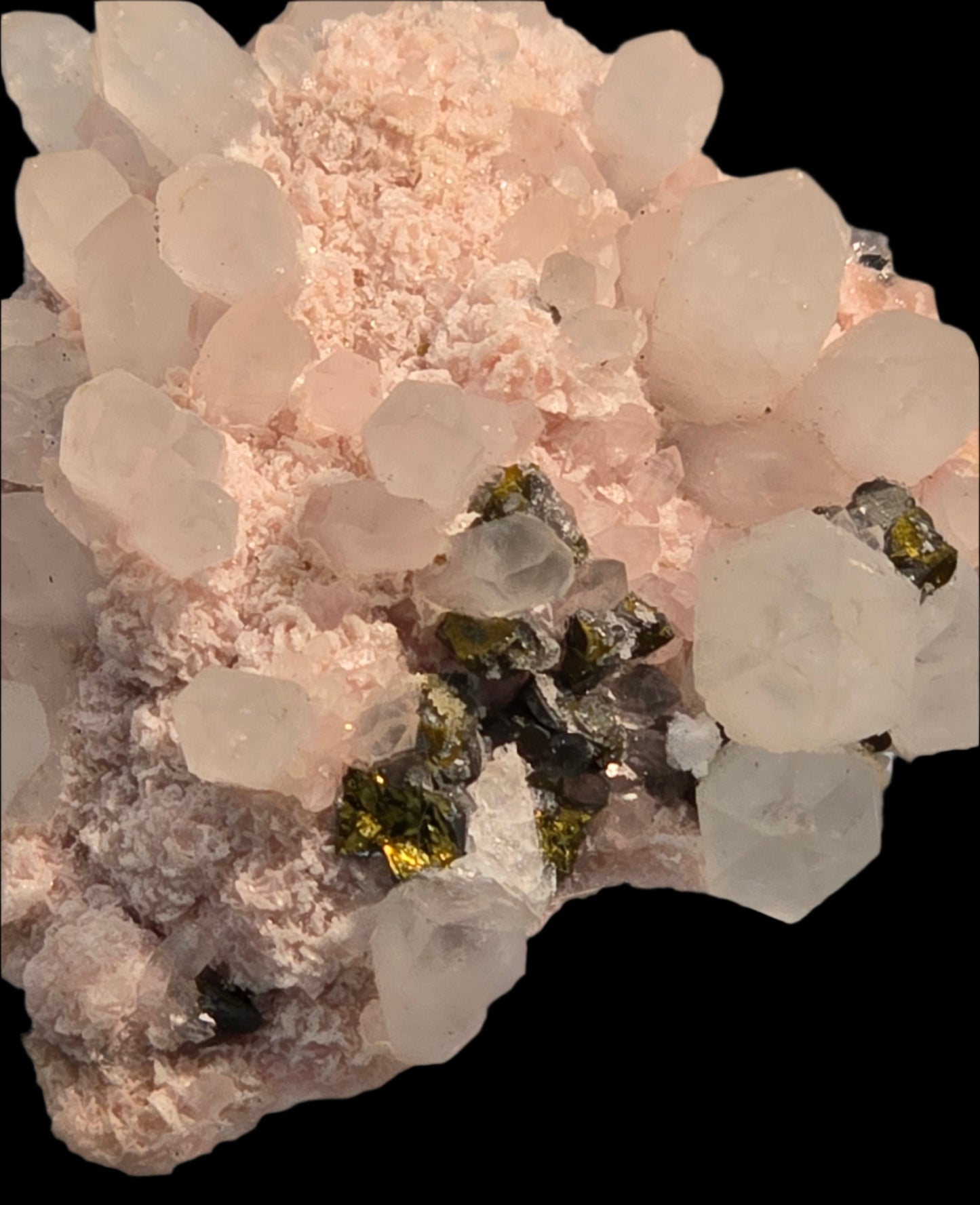 CHALCOPYRITE, RHODOCHROSITE, PYRITE, QUARTZ SMALL CABINET
