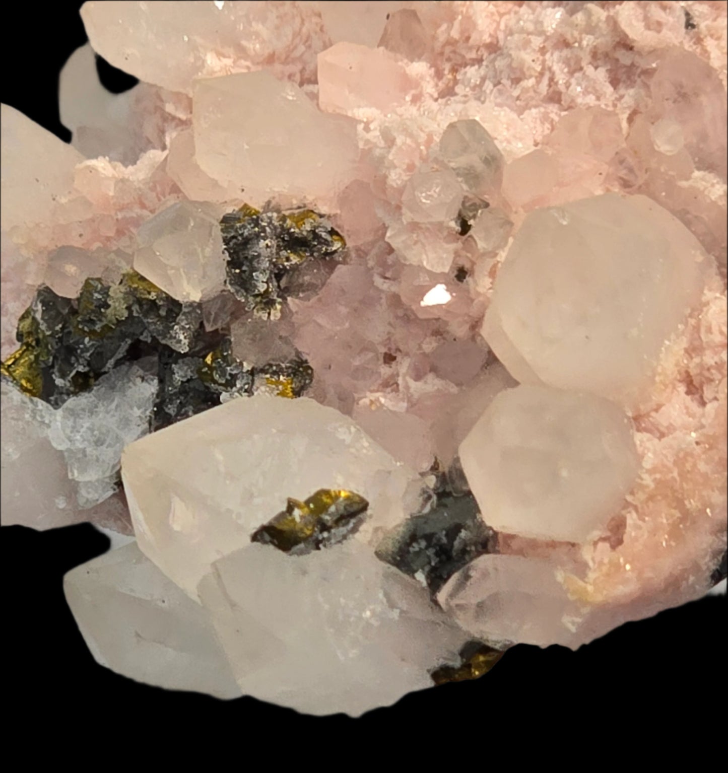 CHALCOPYRITE, RHODOCHROSITE, PYRITE, QUARTZ SMALL CABINET
