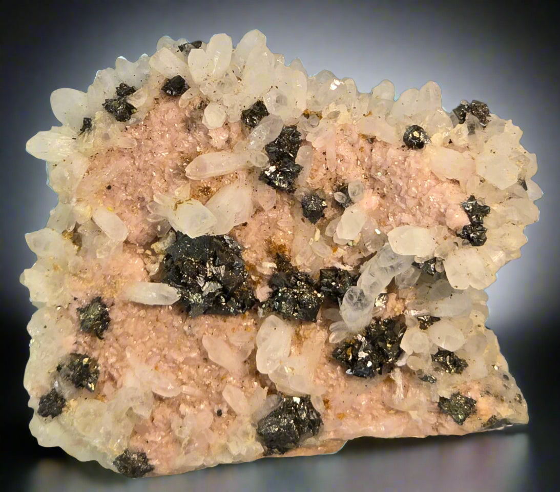RHODOCHROSITE, CHALCOPYRITE, QUARTZ (miniature)