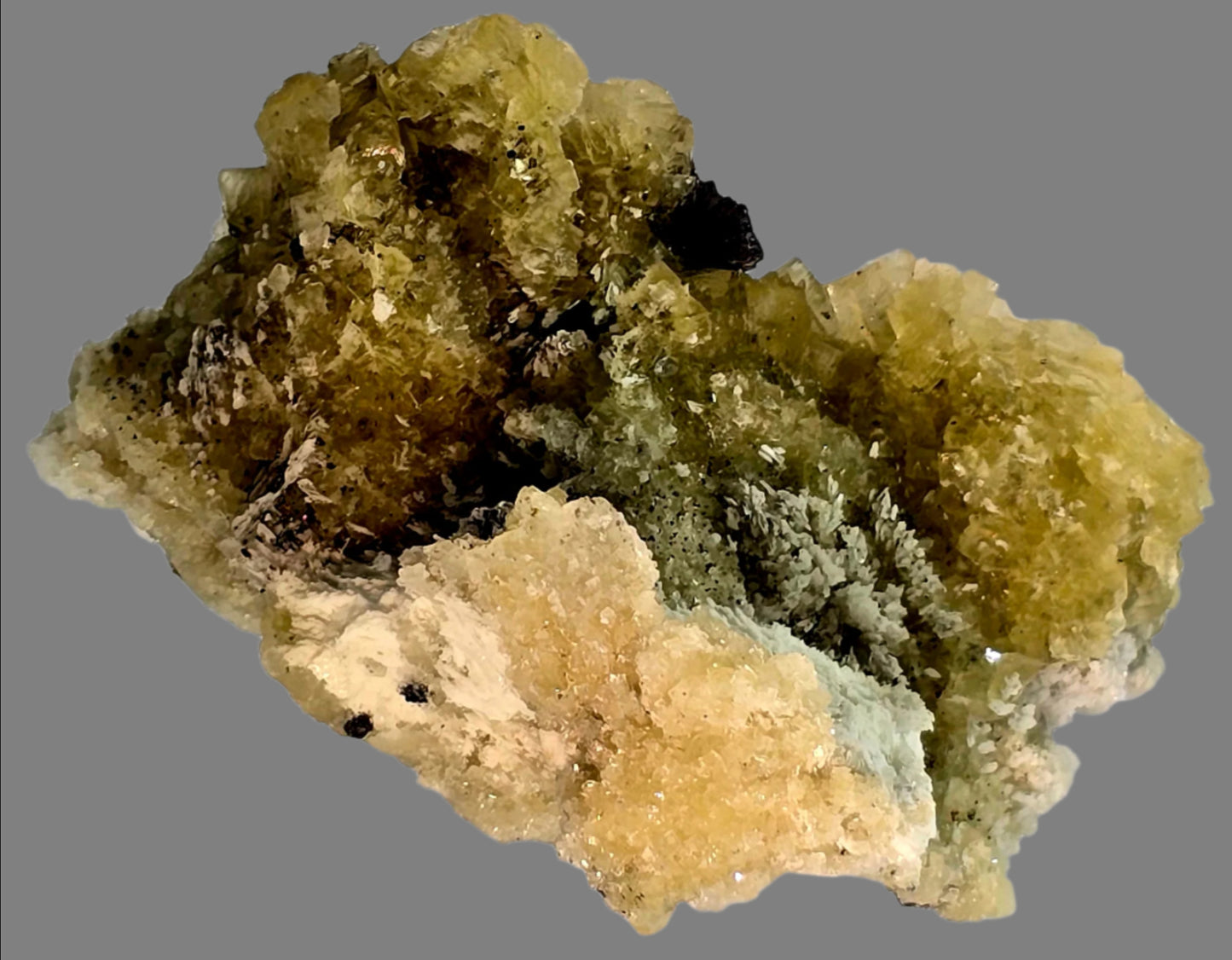 FLUORITE, BARYTE, GALENA and SPHALERITE, VALENTINITE (?) Belorechensk ULTRA RARE (small cabinet)