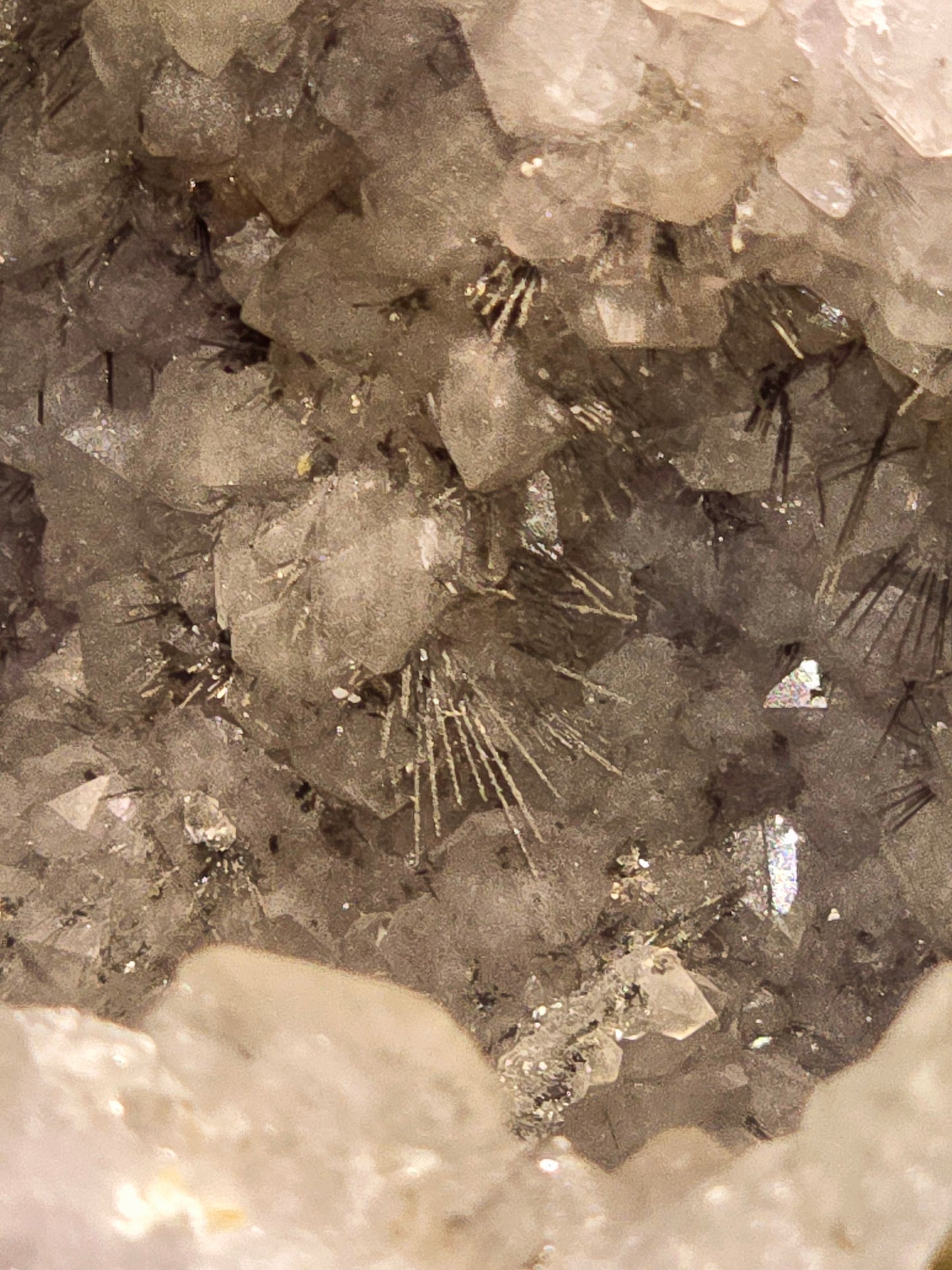 RUTILE NEEDLES, INTERGROWN WITH QUARTZ and CALCITE (GEODE) (large cabinet)