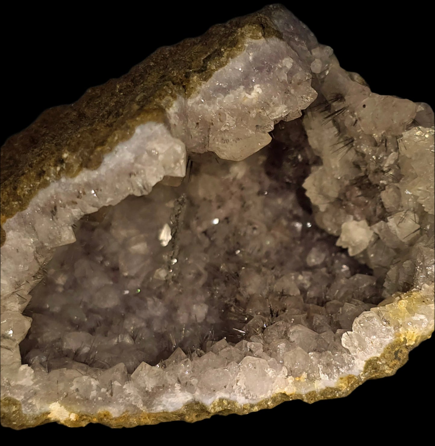RUTILE NEEDLES, INTERGROWN WITH QUARTZ and CALCITE (GEODE) (large cabinet)