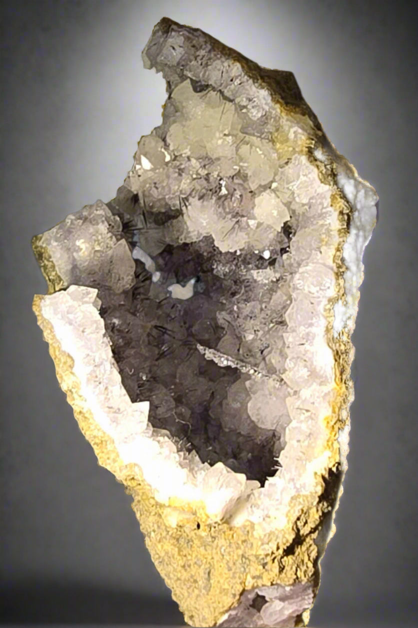 RUTILE NEEDLES, INTERGROWN WITH QUARTZ and CALCITE (GEODE) (large cabinet)