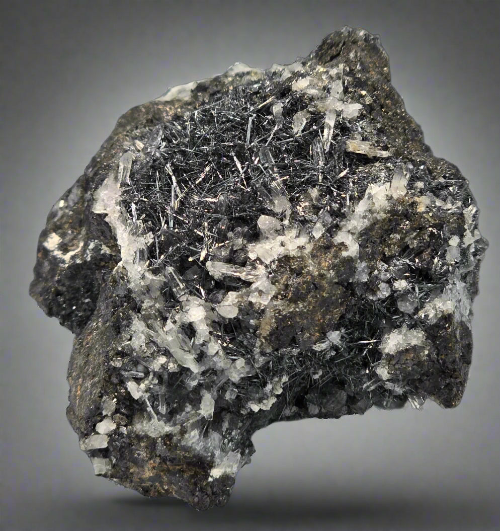 JAMESONITE (small cabinet) domingite, comuccite, pfaffite,axotomous antimony glance