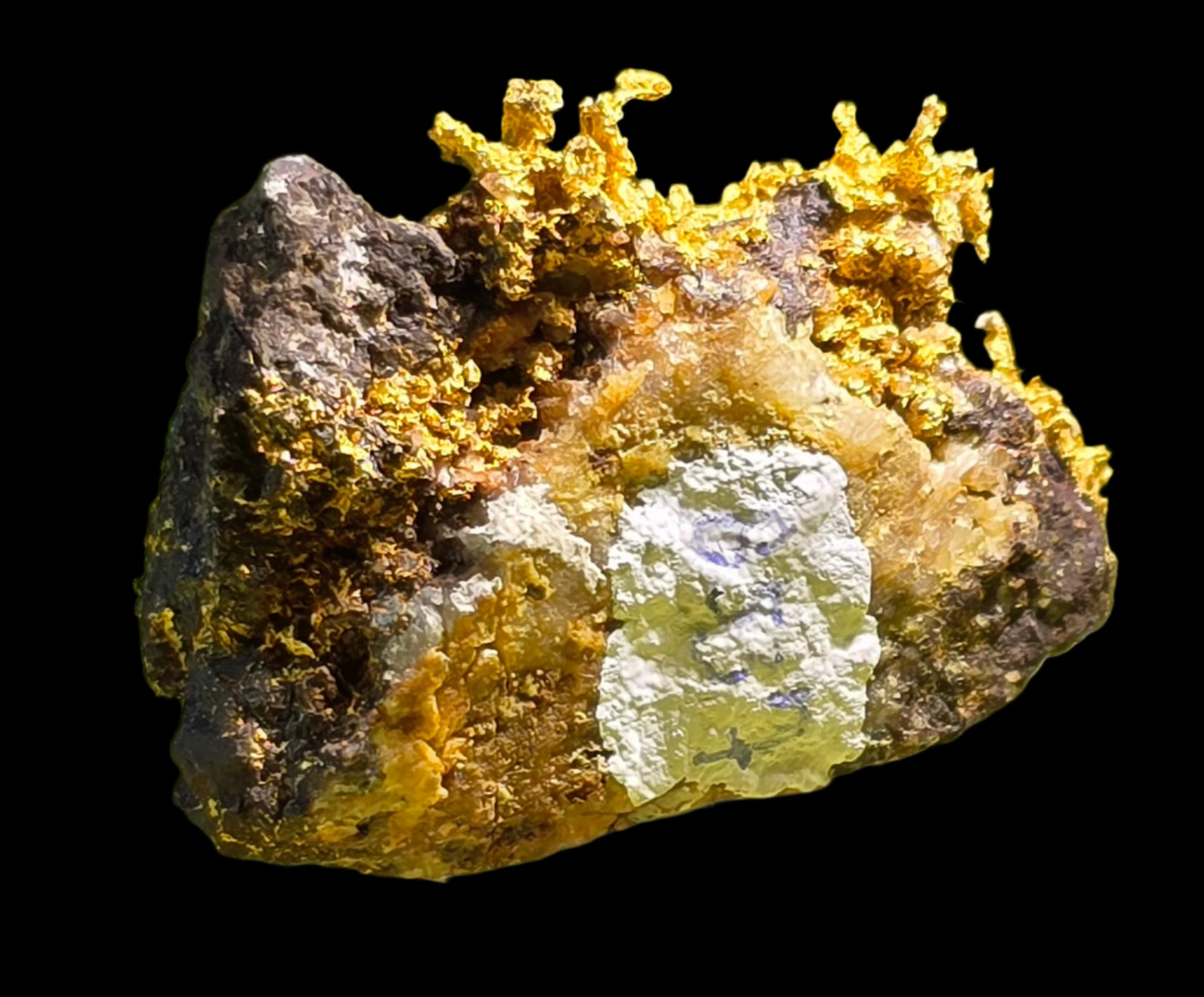 GOLD CRYSTALS ON IRONSTONE (minature with exceptional rare colors)