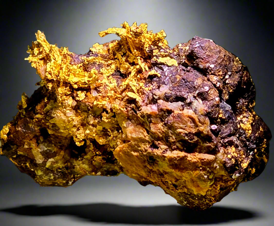 GOLD CRYSTALS ON IRONSTONE (minature with exceptional rare colors)