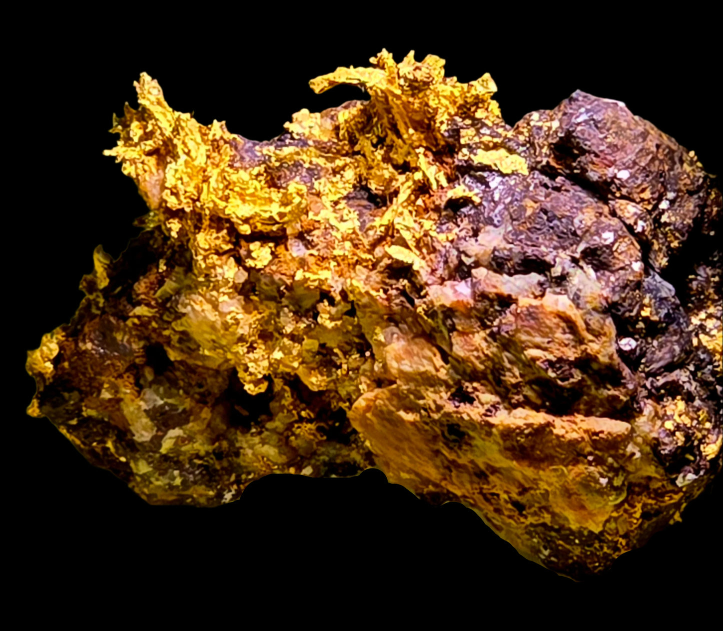 GOLD CRYSTALS ON IRONSTONE (minature with exceptional rare colors)