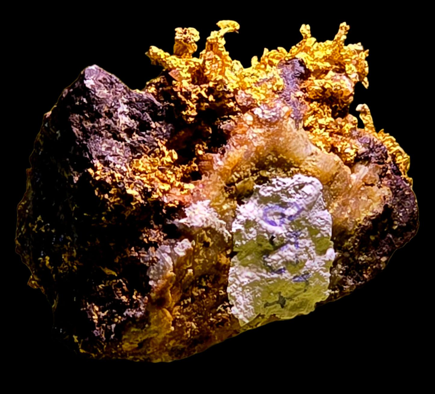 GOLD CRYSTALS ON IRONSTONE (minature with exceptional rare colors)