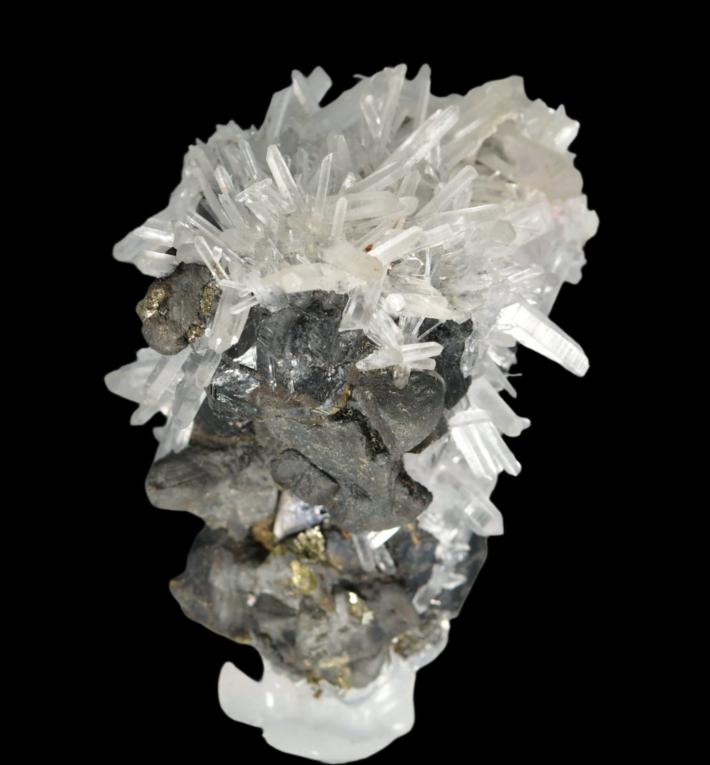 CHALCOPYRITE WITH NEEDLE QUARTZ SMALL CABINET