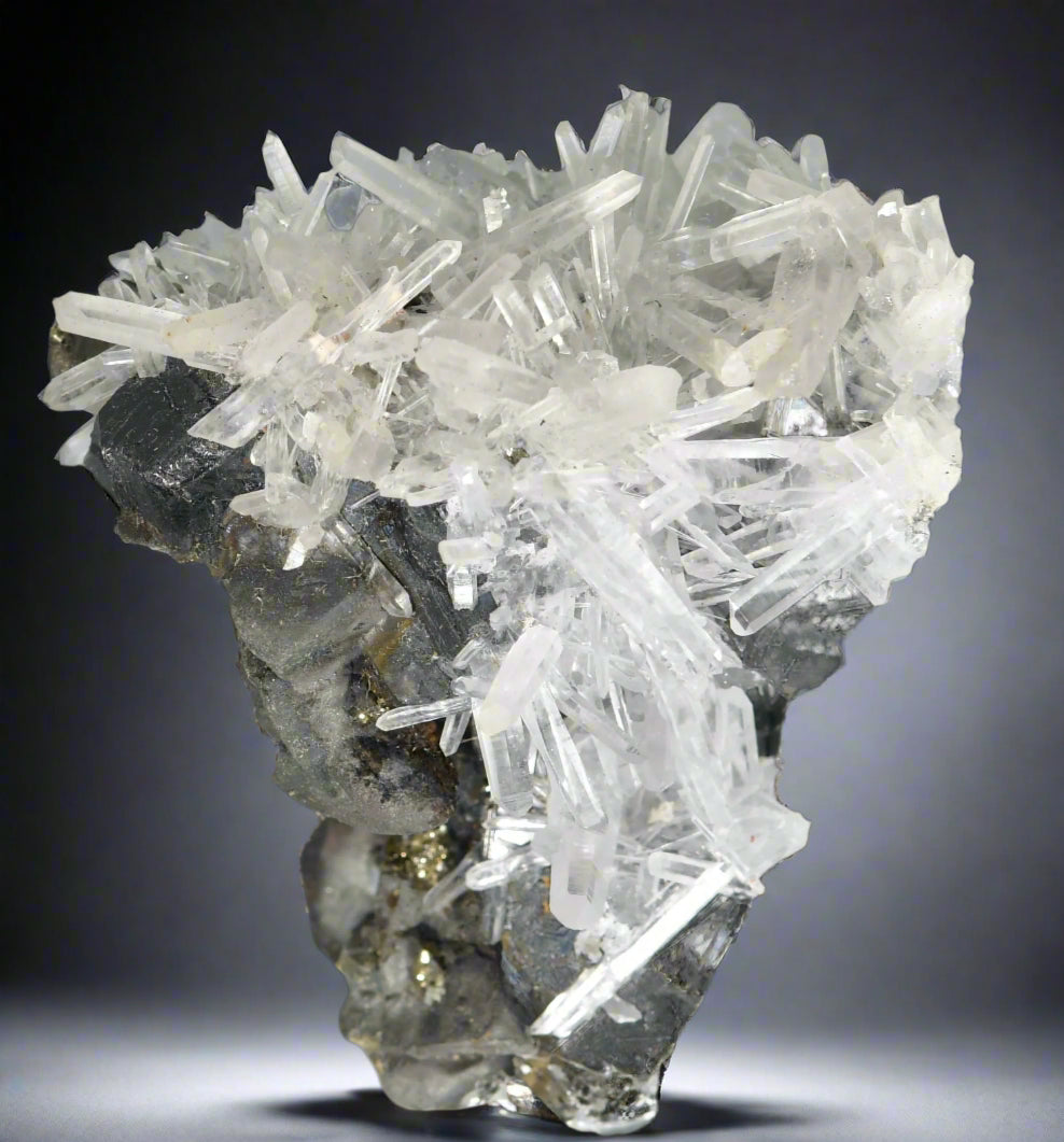 CHALCOPYRITE WITH NEEDLE QUARTZ SMALL CABINET