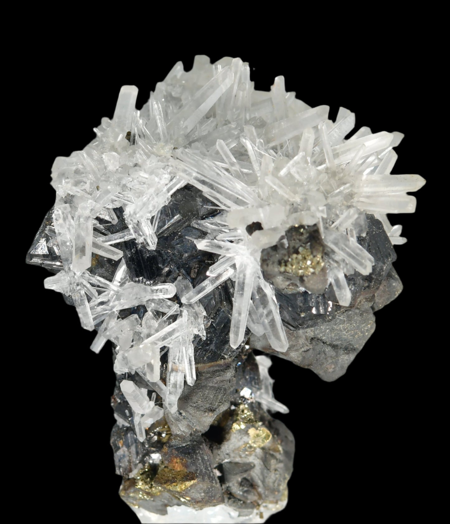 CHALCOPYRITE WITH NEEDLE QUARTZ SMALL CABINET