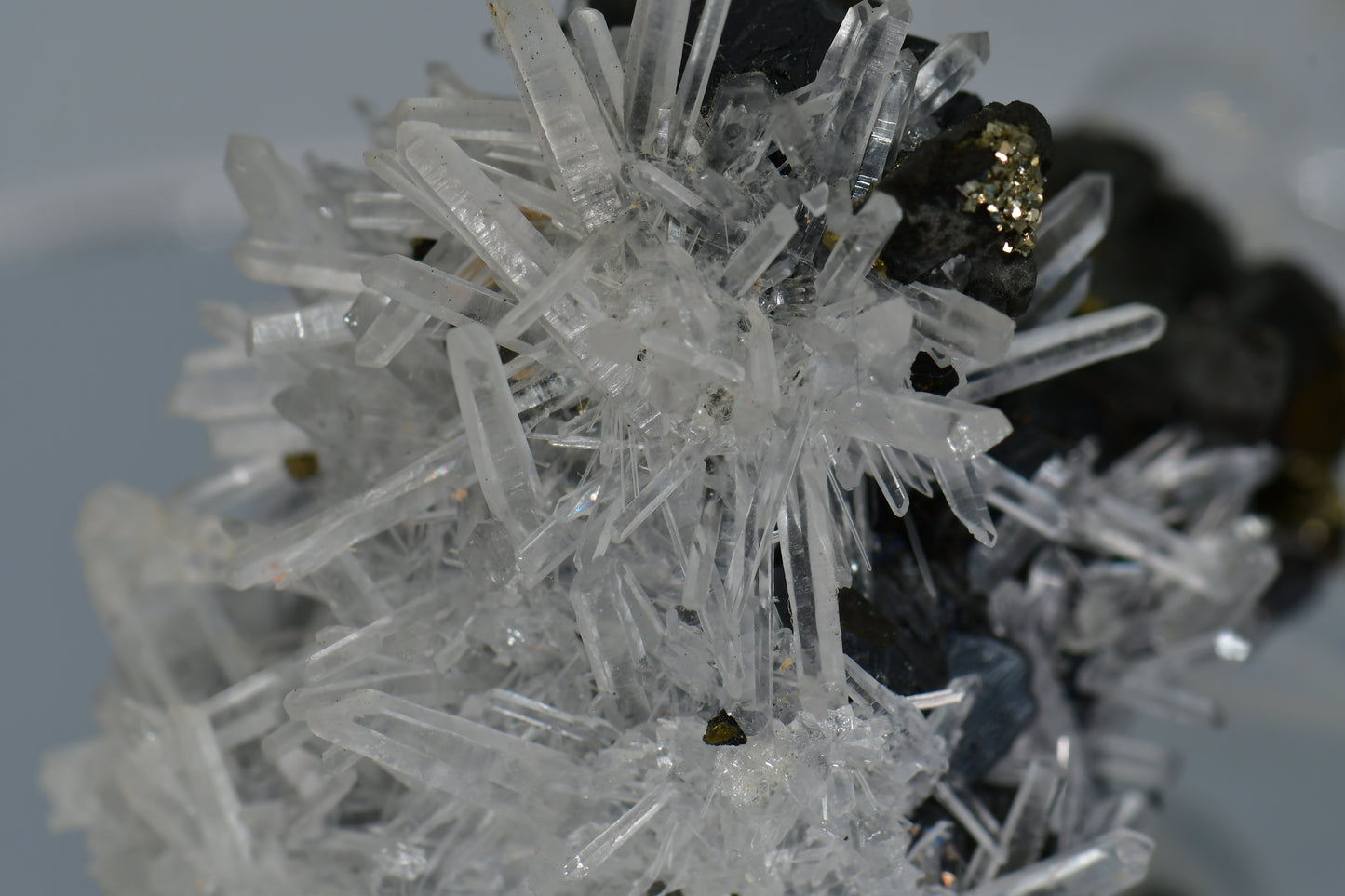 CHALCOPYRITE WITH NEEDLE QUARTZ SMALL CABINET
