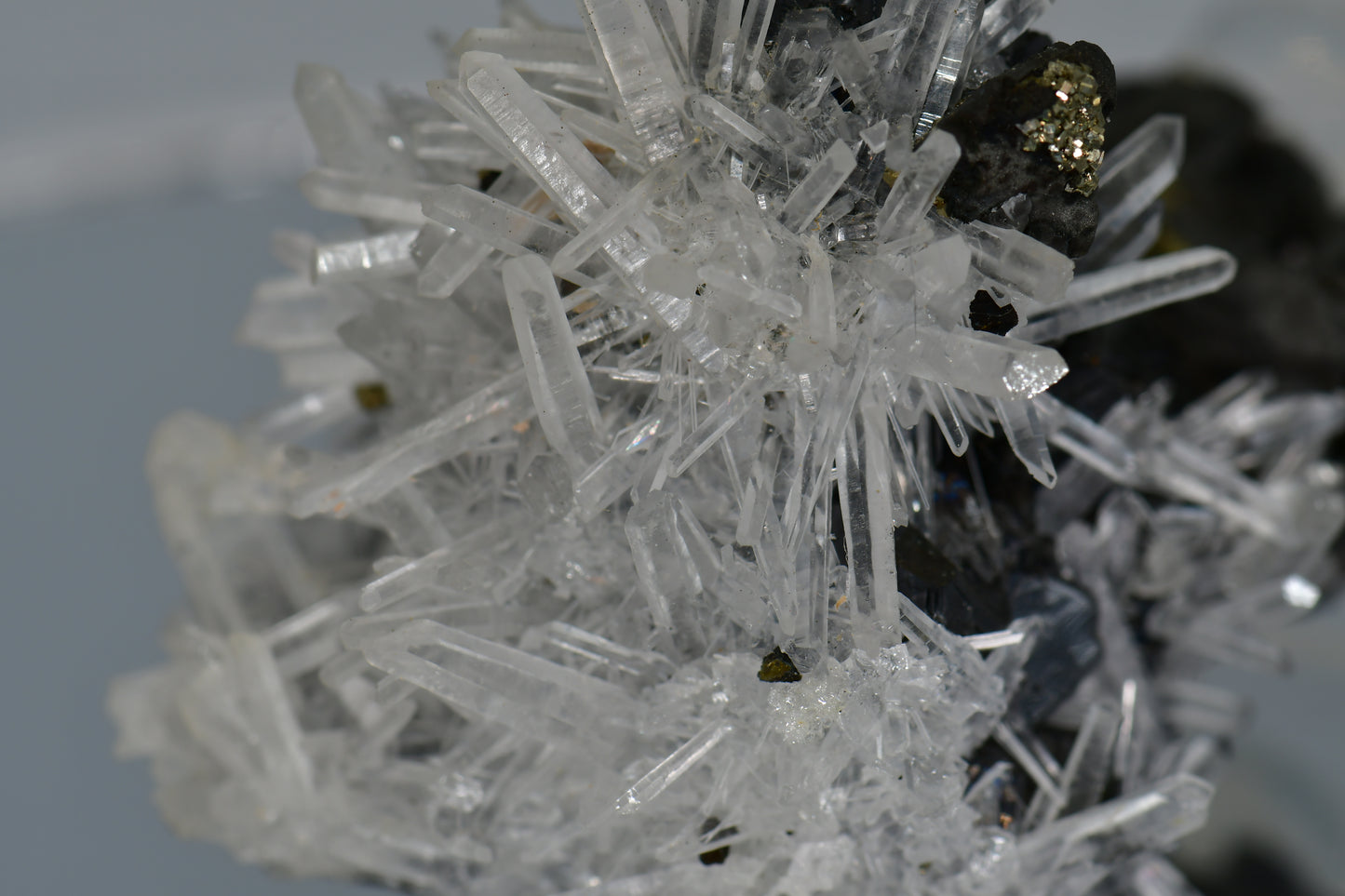 CHALCOPYRITE WITH NEEDLE QUARTZ SMALL CABINET