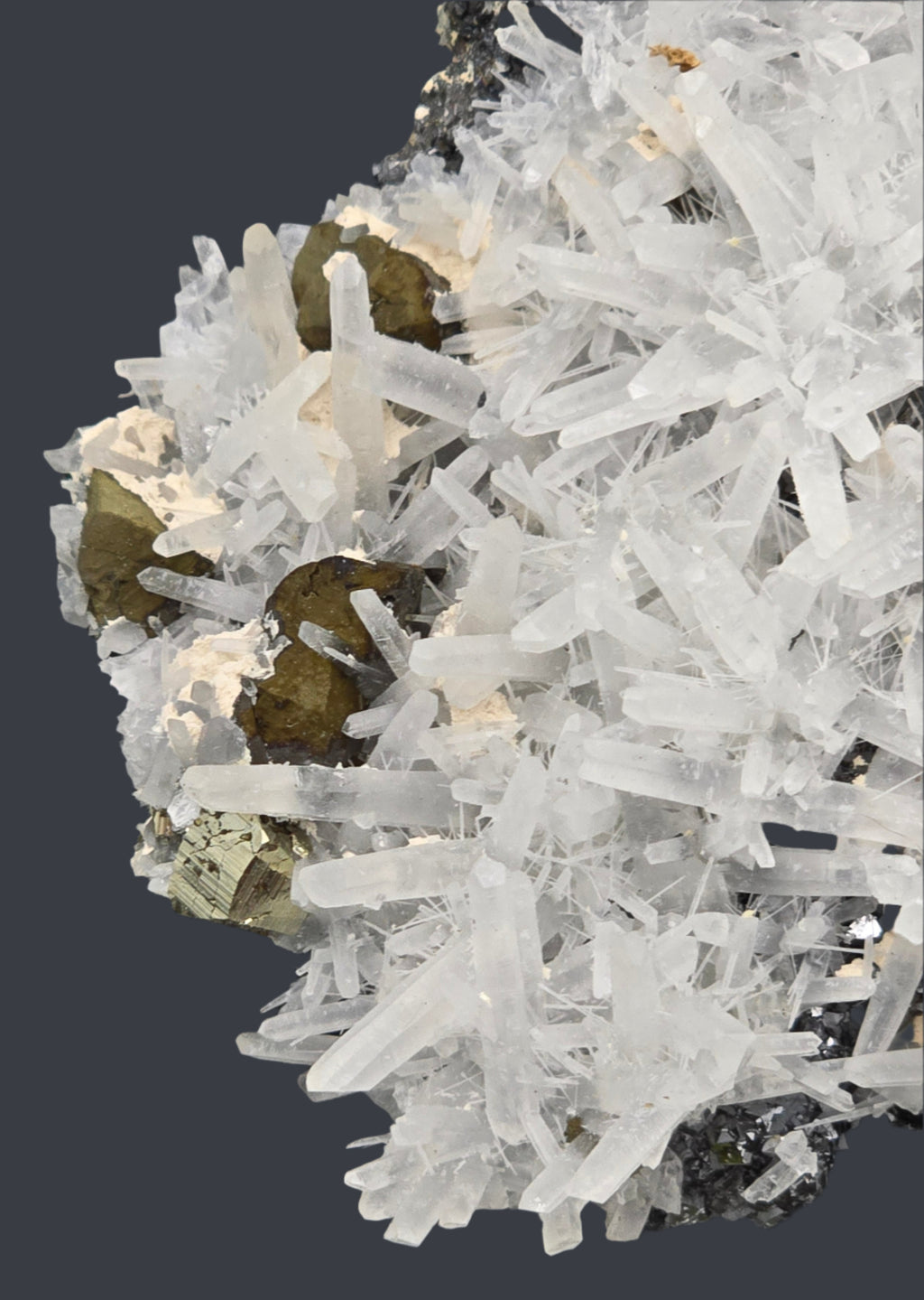 CHALCOPYRITE with QUARTZ and MANGANO CALCITE  (small cabinet)