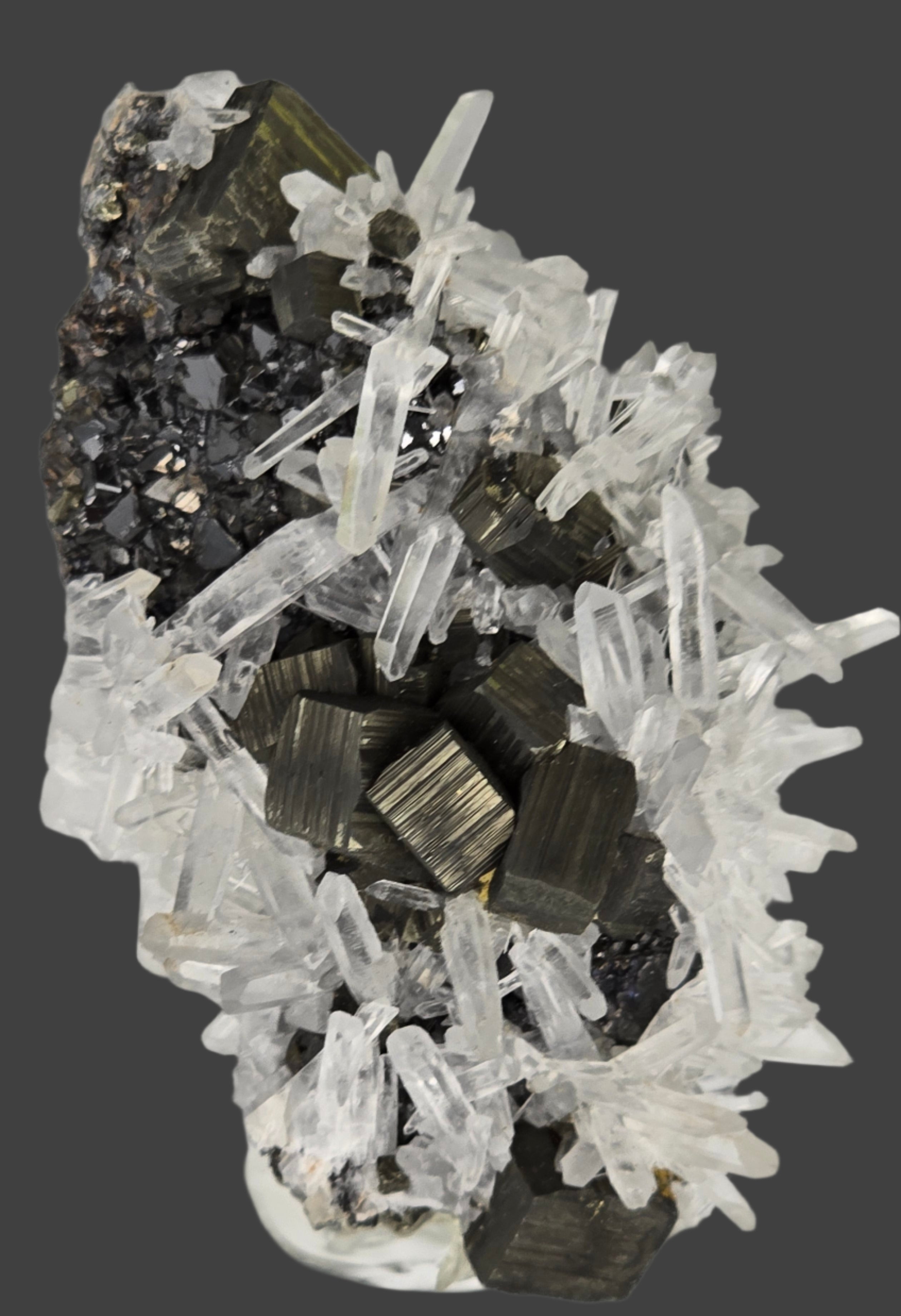 CHALCOPYRITE, PYRITE, SPHALERITE with QUARTZ  (miniature)