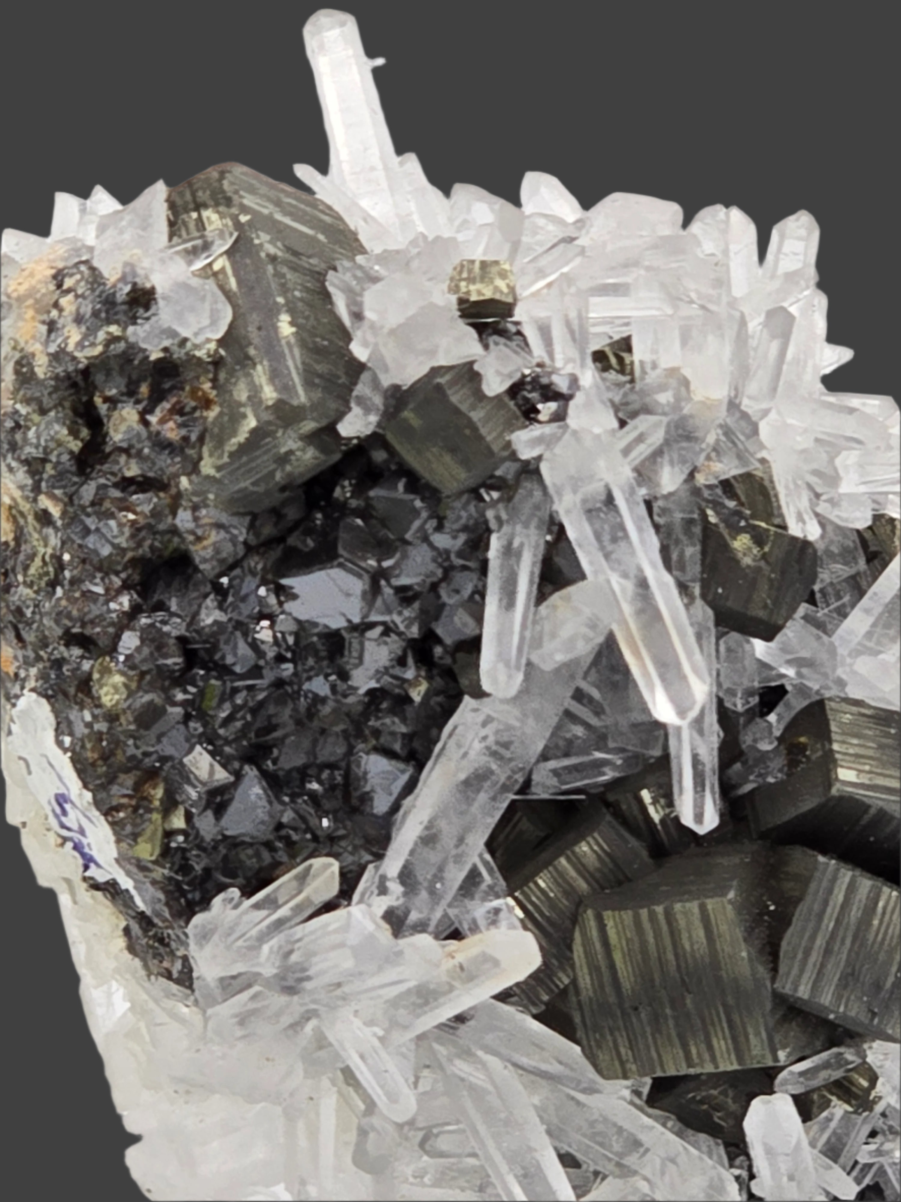 CHALCOPYRITE, PYRITE, SPHALERITE with QUARTZ  (miniature)