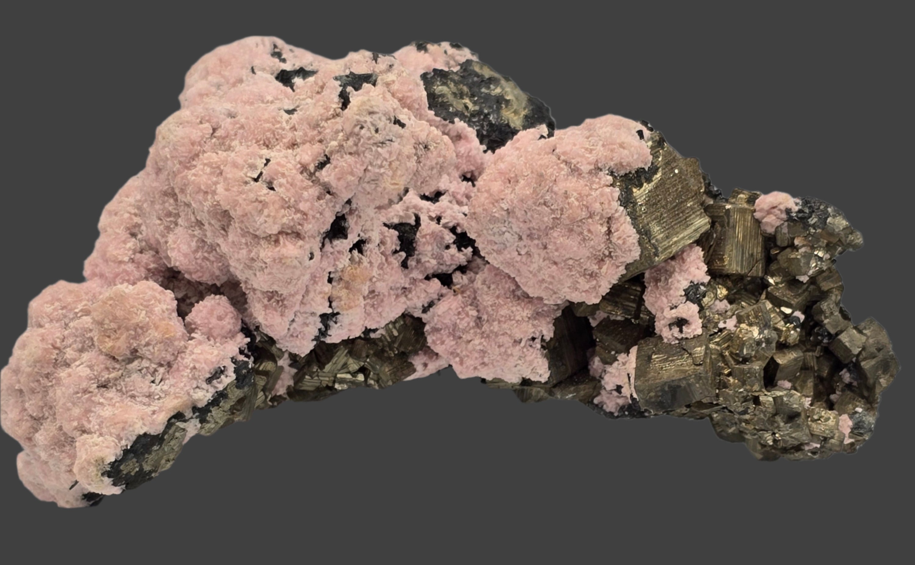 RHODOCHROSITE, CHALCOPYRITE, PYRITE  (cabinet)