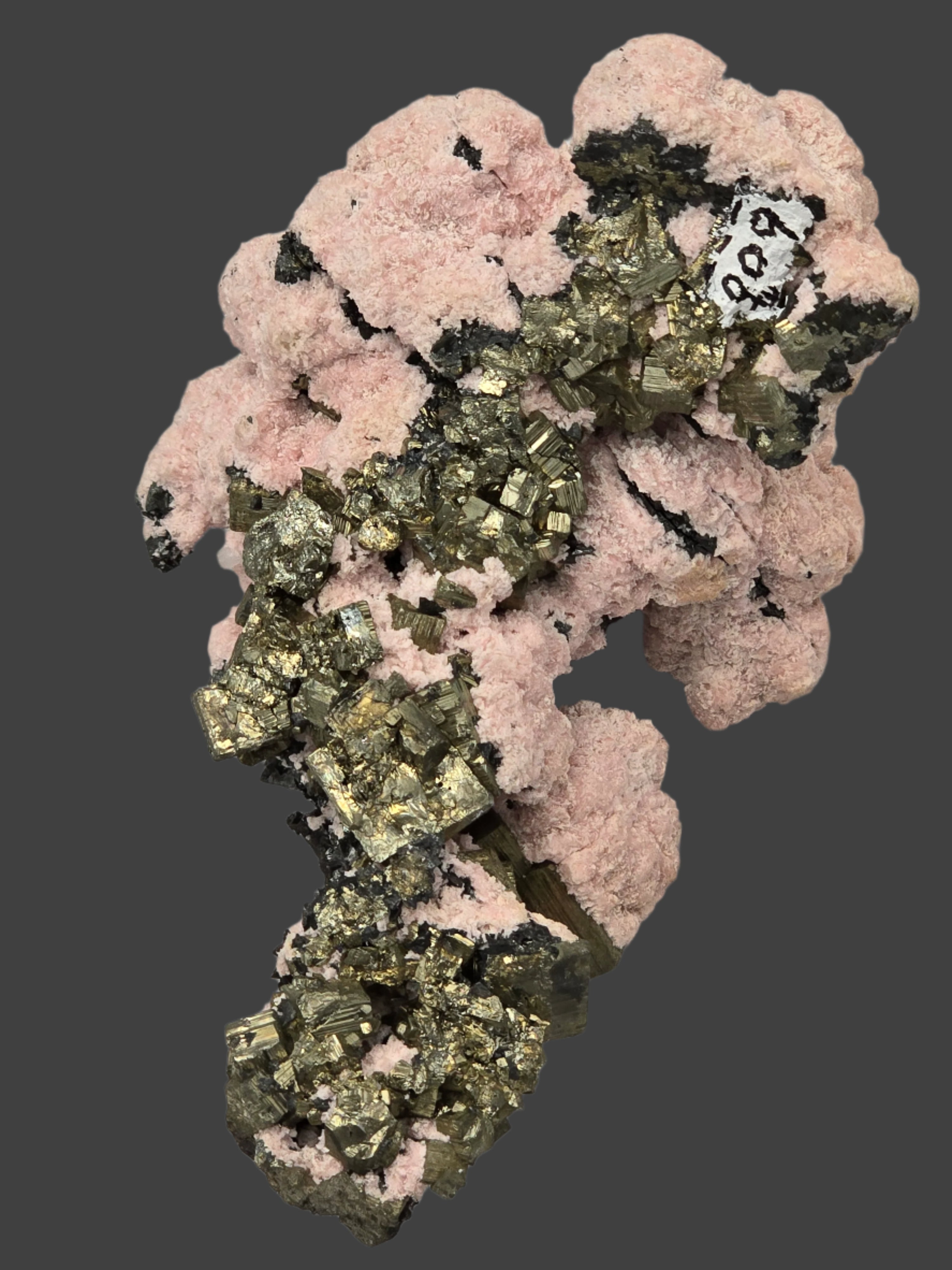 RHODOCHROSITE, CHALCOPYRITE, PYRITE  (cabinet)