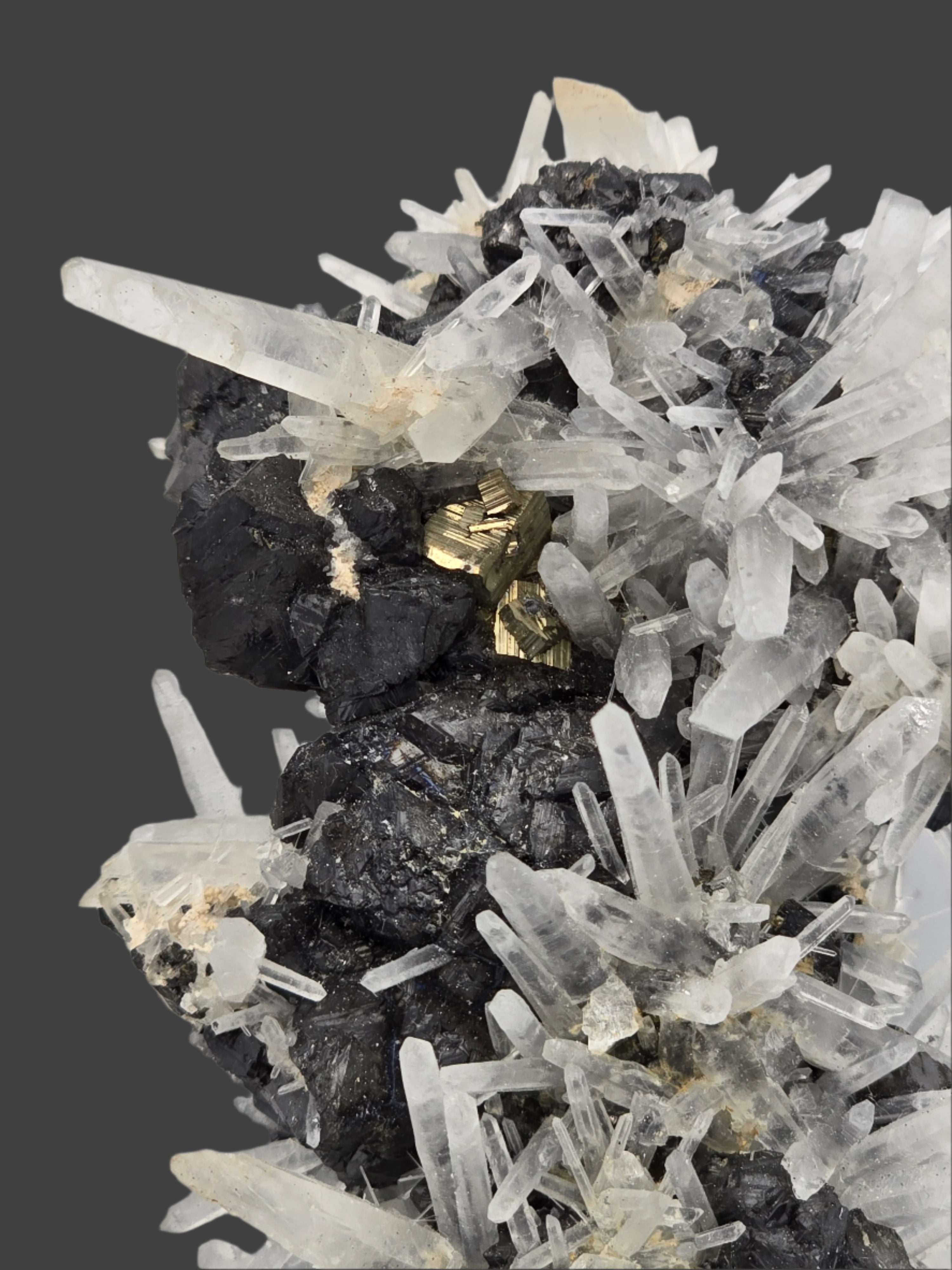 QUARTZ with SPHALERITE, CHALCOPYRITE, PYRITE and MANGANOCALCITE (cabinet)