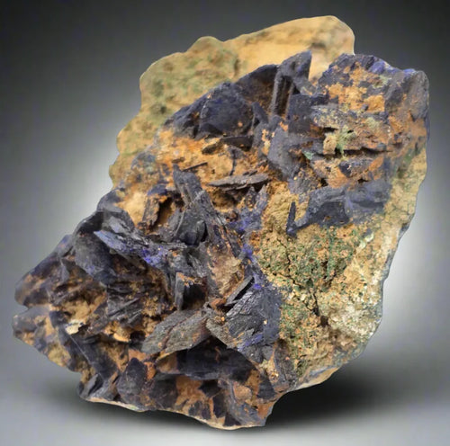 Azurite on matrix from Tsumeb, Namibia – deep blue crystals with earthy matrix, mineral specimen