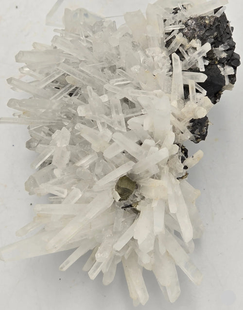 Quartz crystal cluster with black matrix, mineral specimen for collectors