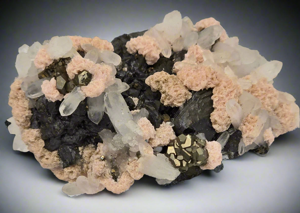 RHODOCHROSITE, CHALCOPYRITE, QUARTZ, SPHALERITE (small cabinet)