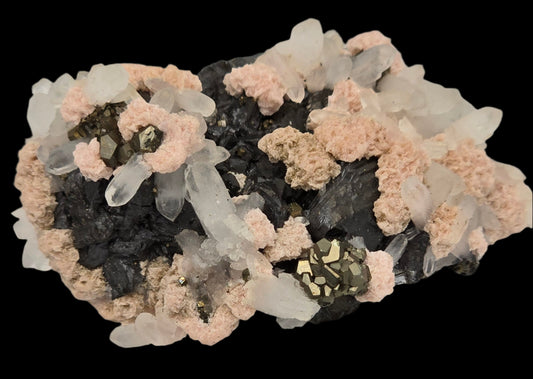 CHALCOPYRITE, RHODOCHROSITE, QUARTZ, SHPALERITE