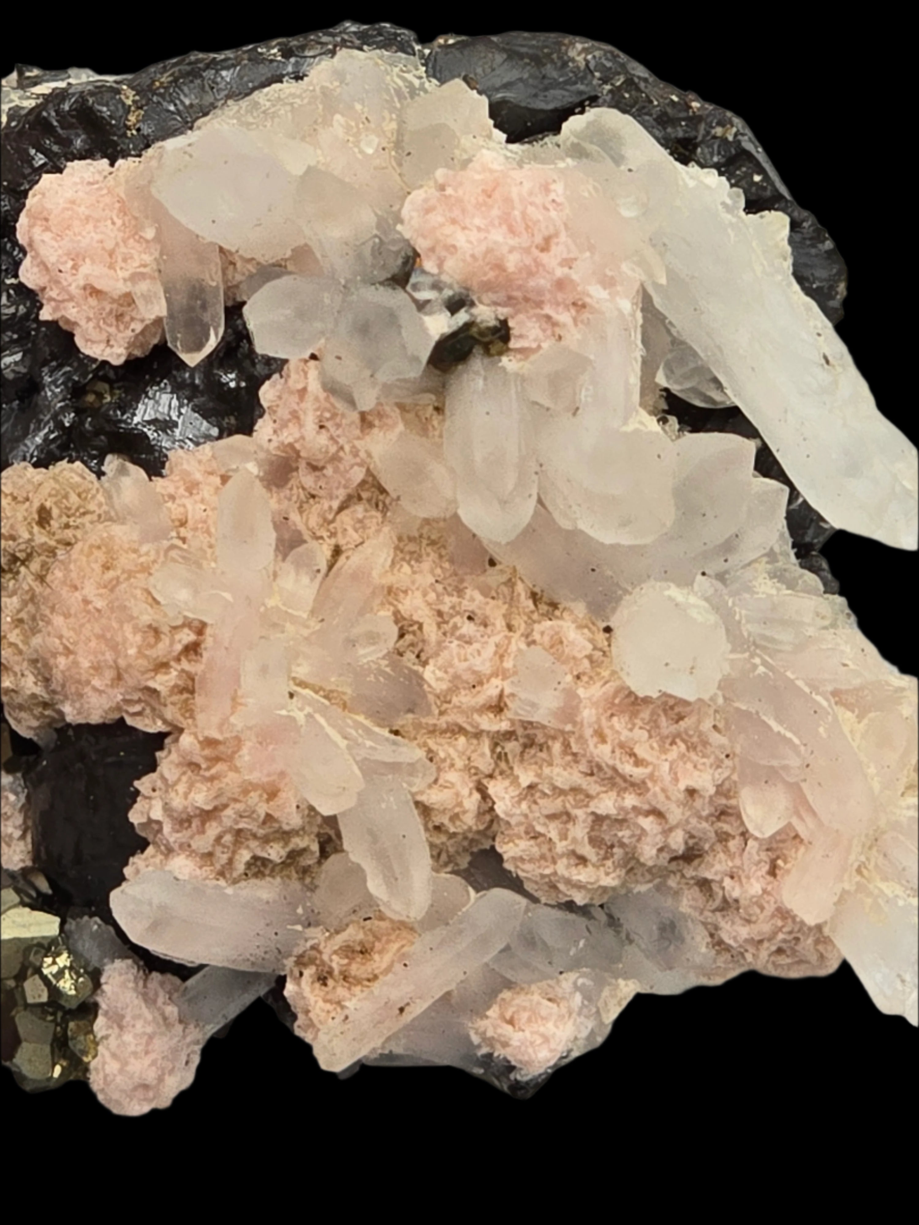 RHODOCHROSITE, CHALCOPYRITE, QUARTZ, SPHALERITE (small cabinet)
