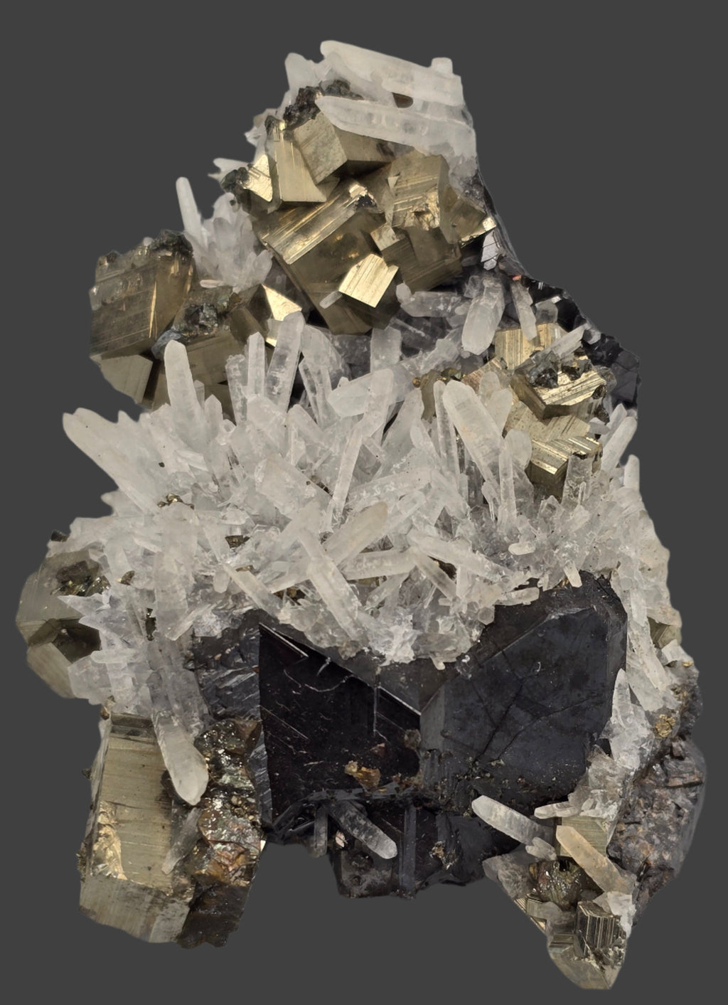 PYRITE, GALENA, QUARTZ, SAN JOSE DE HUAYLLAY DISTR. CERRO DE PASCO PROV PERU (small cabinet)