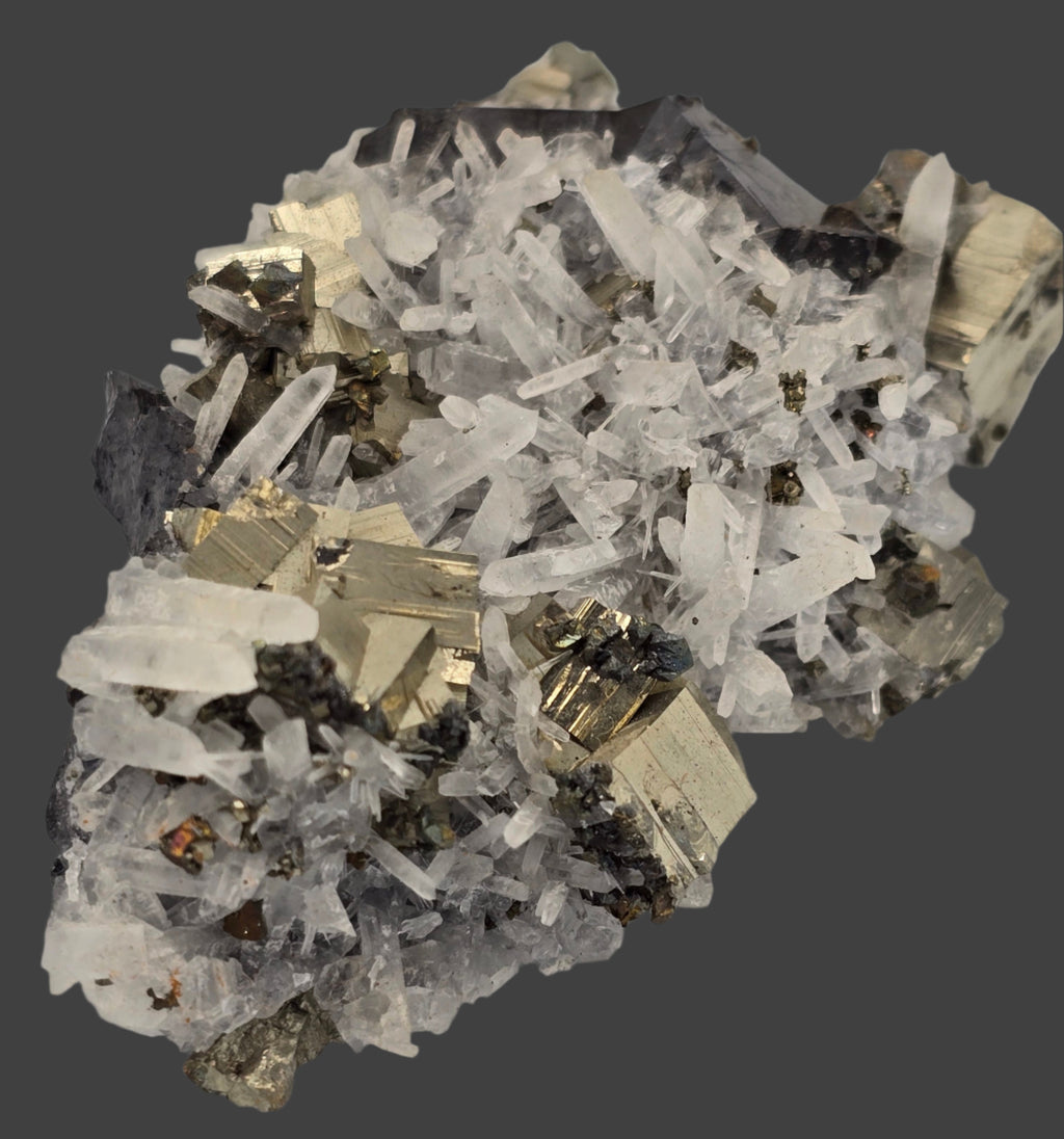 PYRITE, GALENA, QUARTZ, SAN JOSE DE HUAYLLAY DISTR. CERRO DE PASCO PROV PERU (small cabinet)