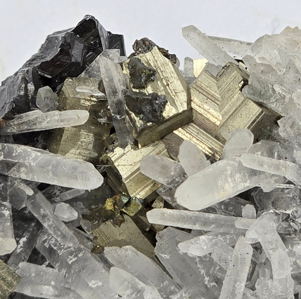 PYRITE, GALENA, QUARTZ, SAN JOSE DE HUAYLLAY DISTR. CERRO DE PASCO PROV PERU (small cabinet)