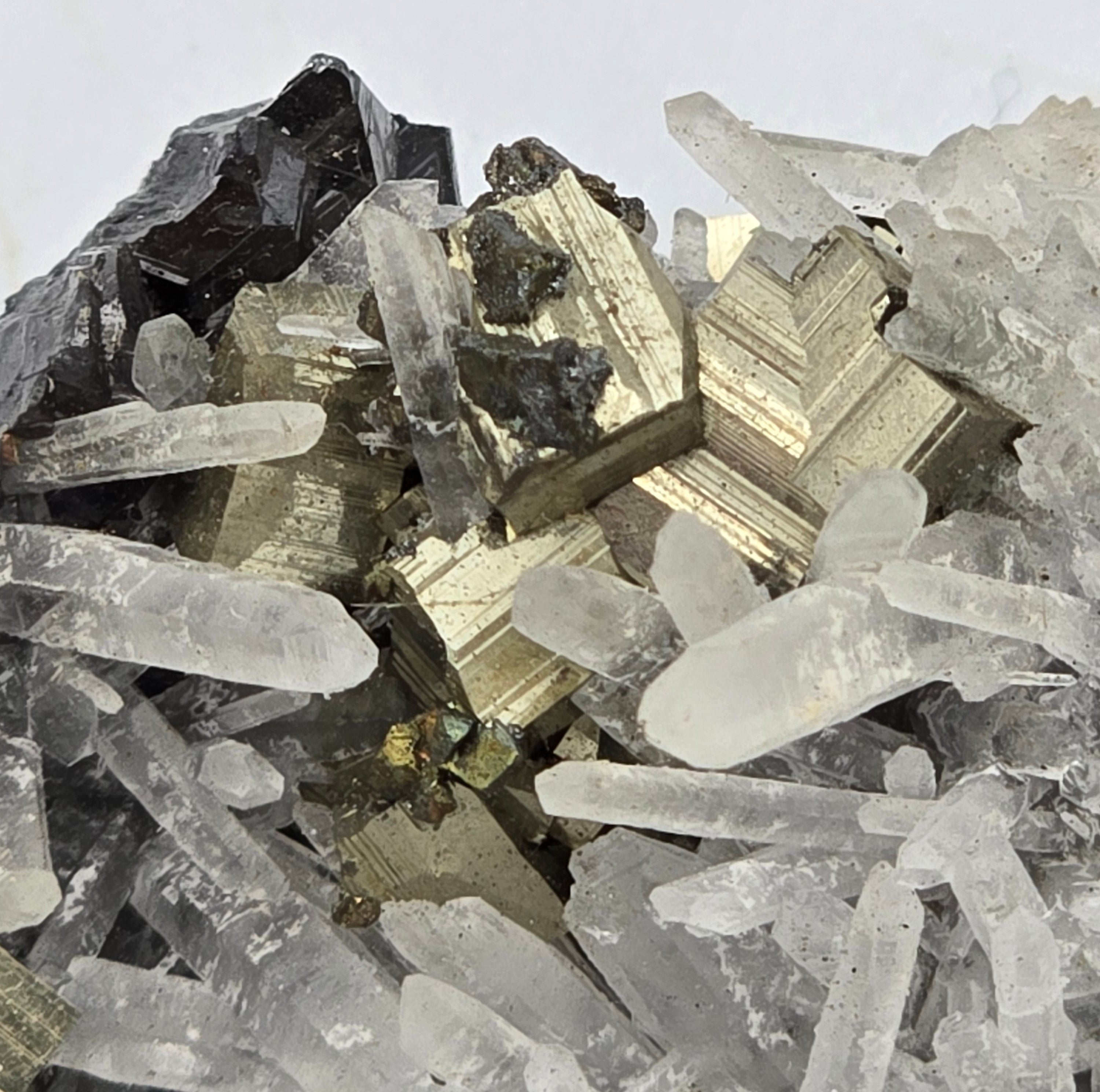 PYRITE, GALENA, QUARTZ, SAN JOSE DE HUAYLLAY DISTR. CERRO DE PASCO PROV PERU (small cabinet)