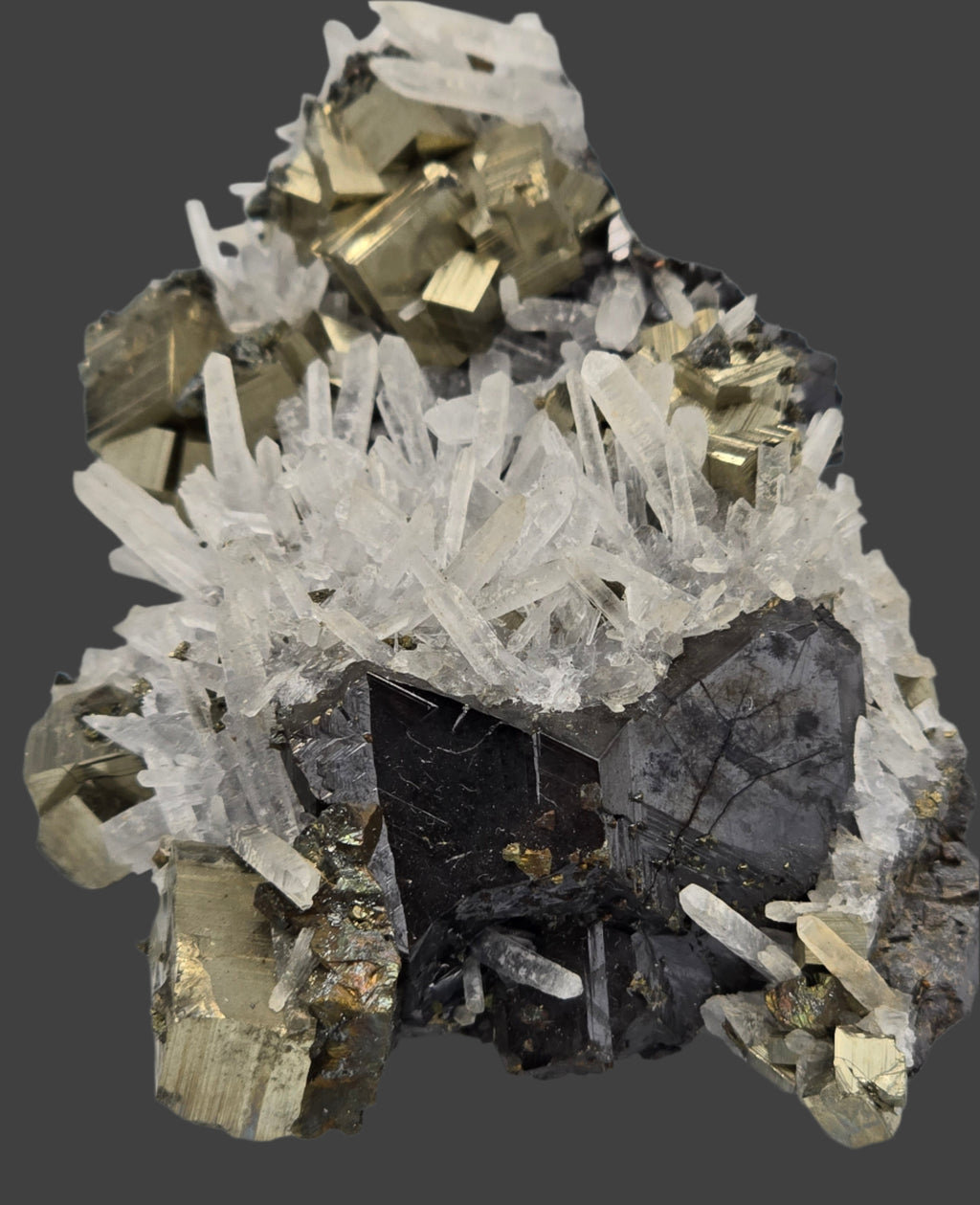 PYRITE, GALENA, QUARTZ, SAN JOSE DE HUAYLLAY DISTR. CERRO DE PASCO PROV PERU (small cabinet)
