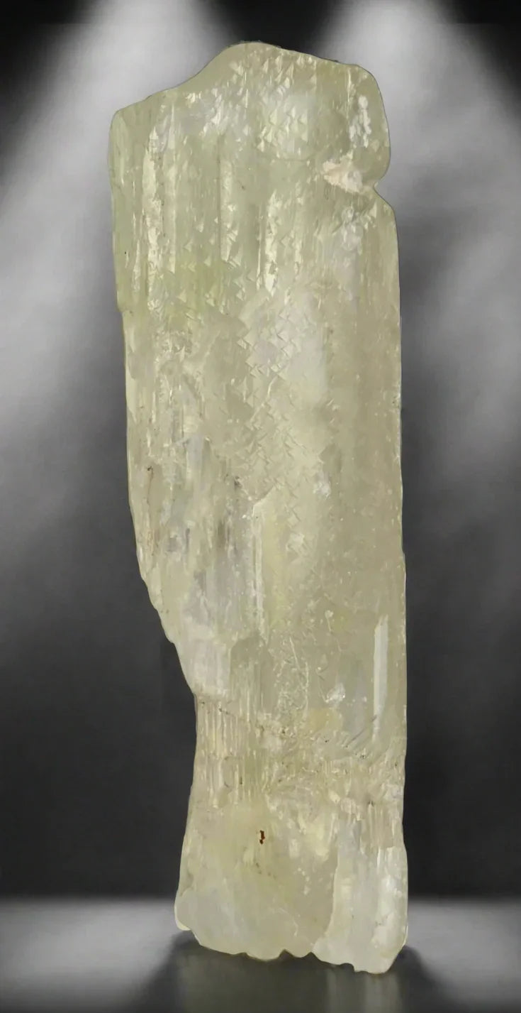 Calcite crystal from Elmwood Mine, Tennessee, pale yellow with striated texture, mineral specimen for collectors