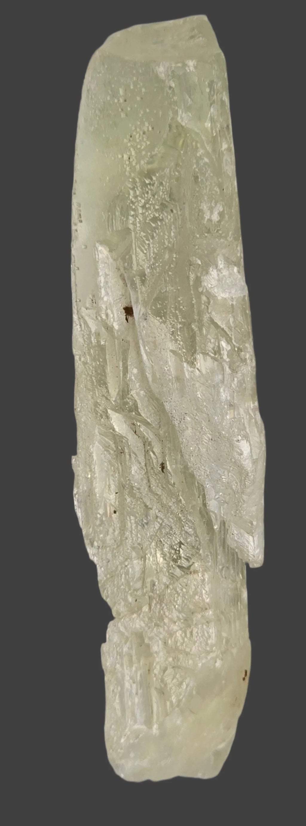 Prehnite crystal specimen with fibrous texture, translucent pale green mineral for collectors