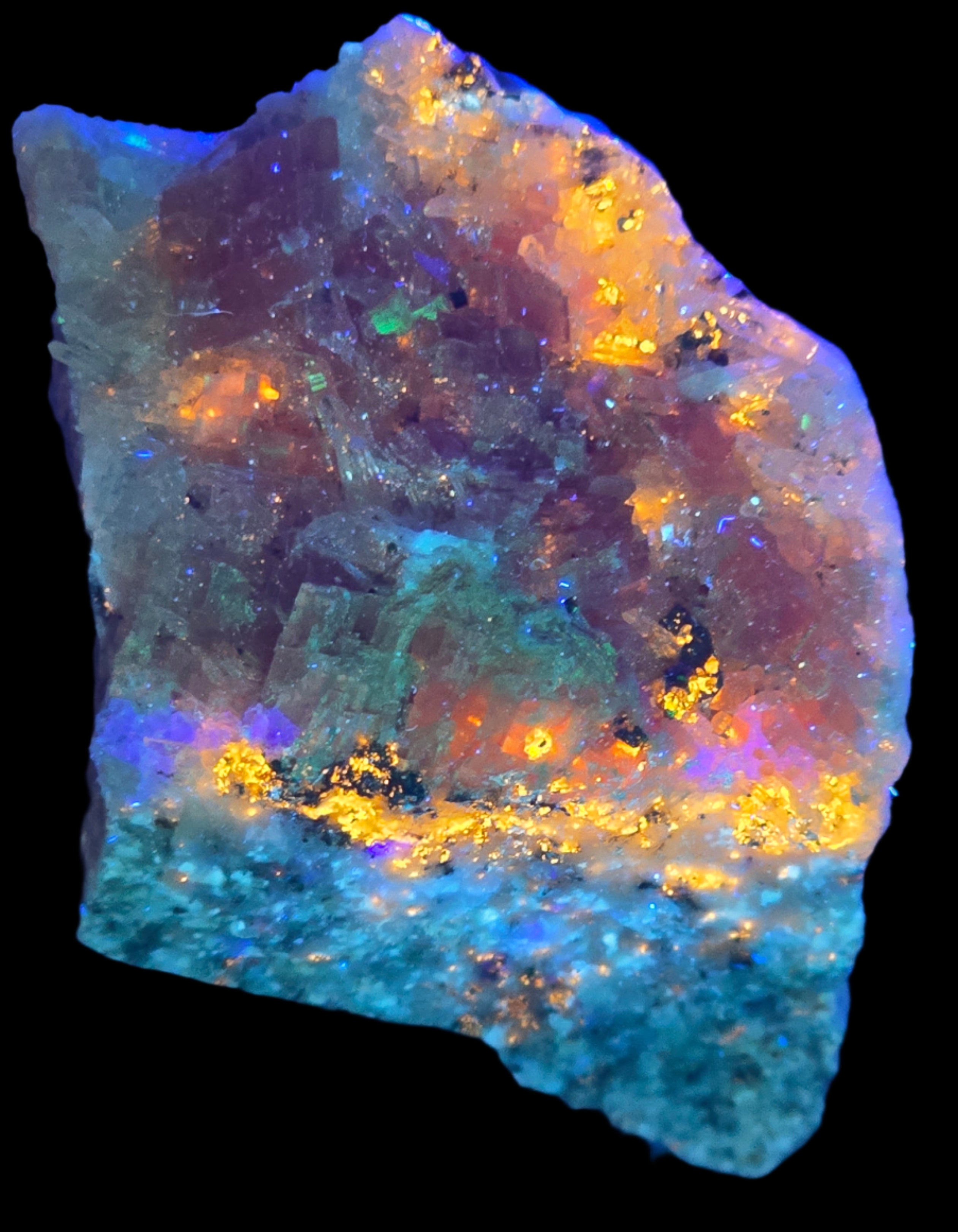 RHODOCHROSITE, QUARTZ and SPHALERITE (orange in LW UV) (small cabinet)