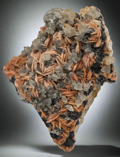 Cavansite with Stilbite, India - vibrant blue-green crystals on orange matrix, rare mineral specimen
