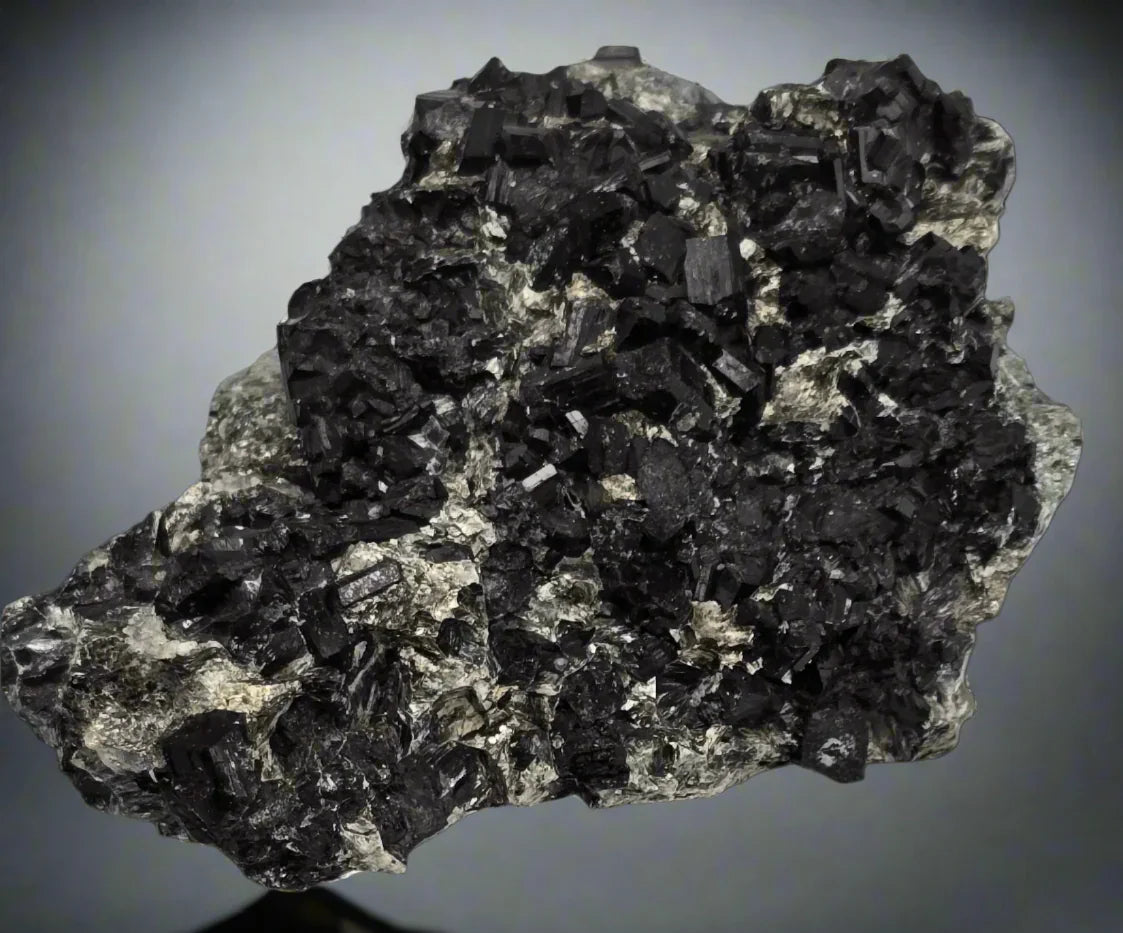 Black Tourmaline crystals on matrix, classic mineral specimen for collectors