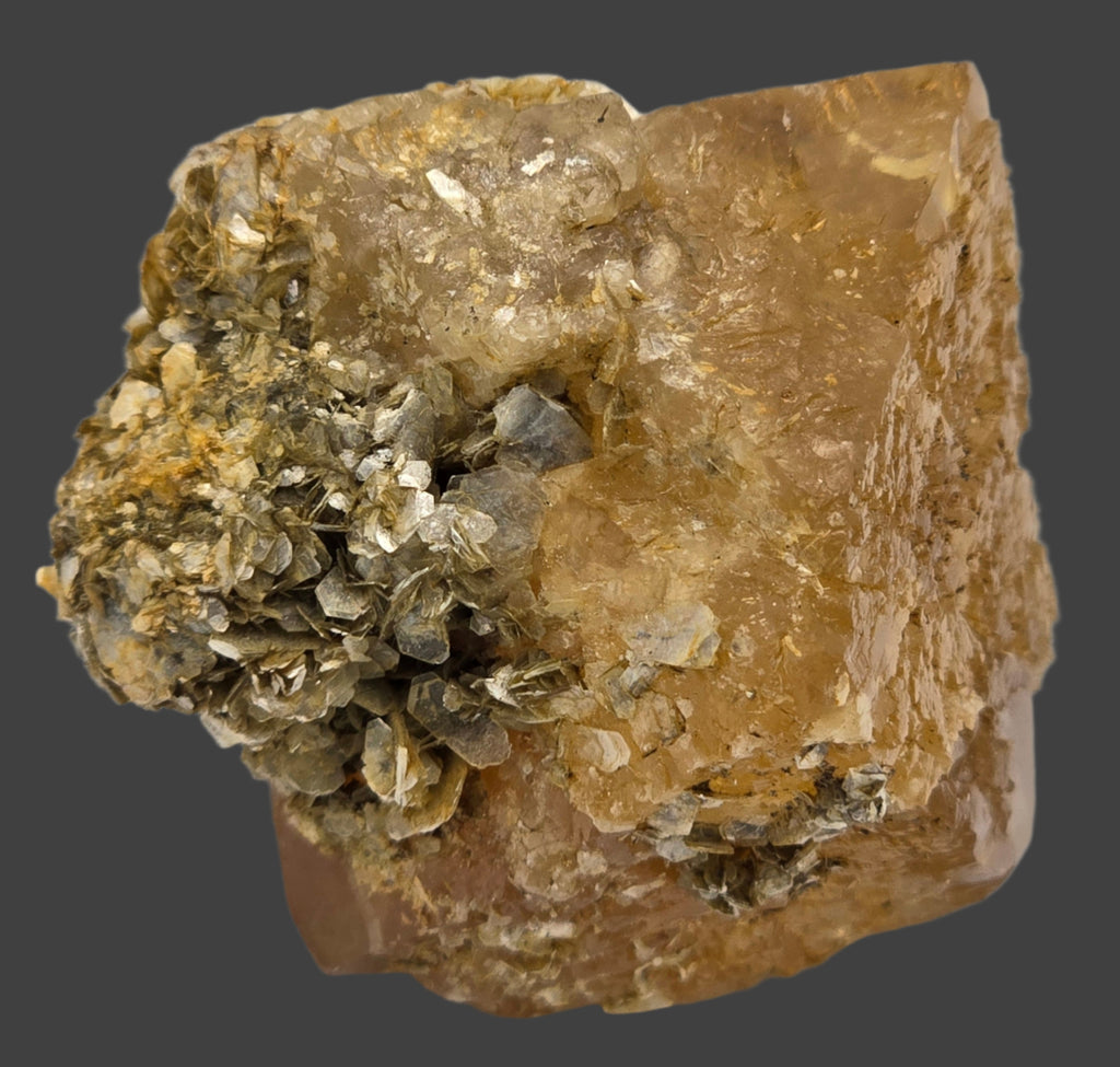 SCHEELITE (single crystal) with MUSCOVITE (small cabinet)