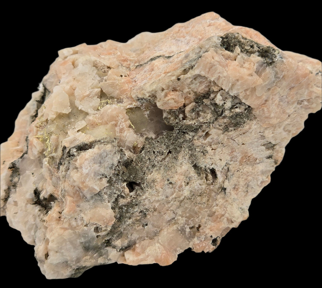 GOLD WIRES ON FELDSPAR PEGMATITE, VERY RARE (but also FOOLS GOLD on this specimen) (miniature)